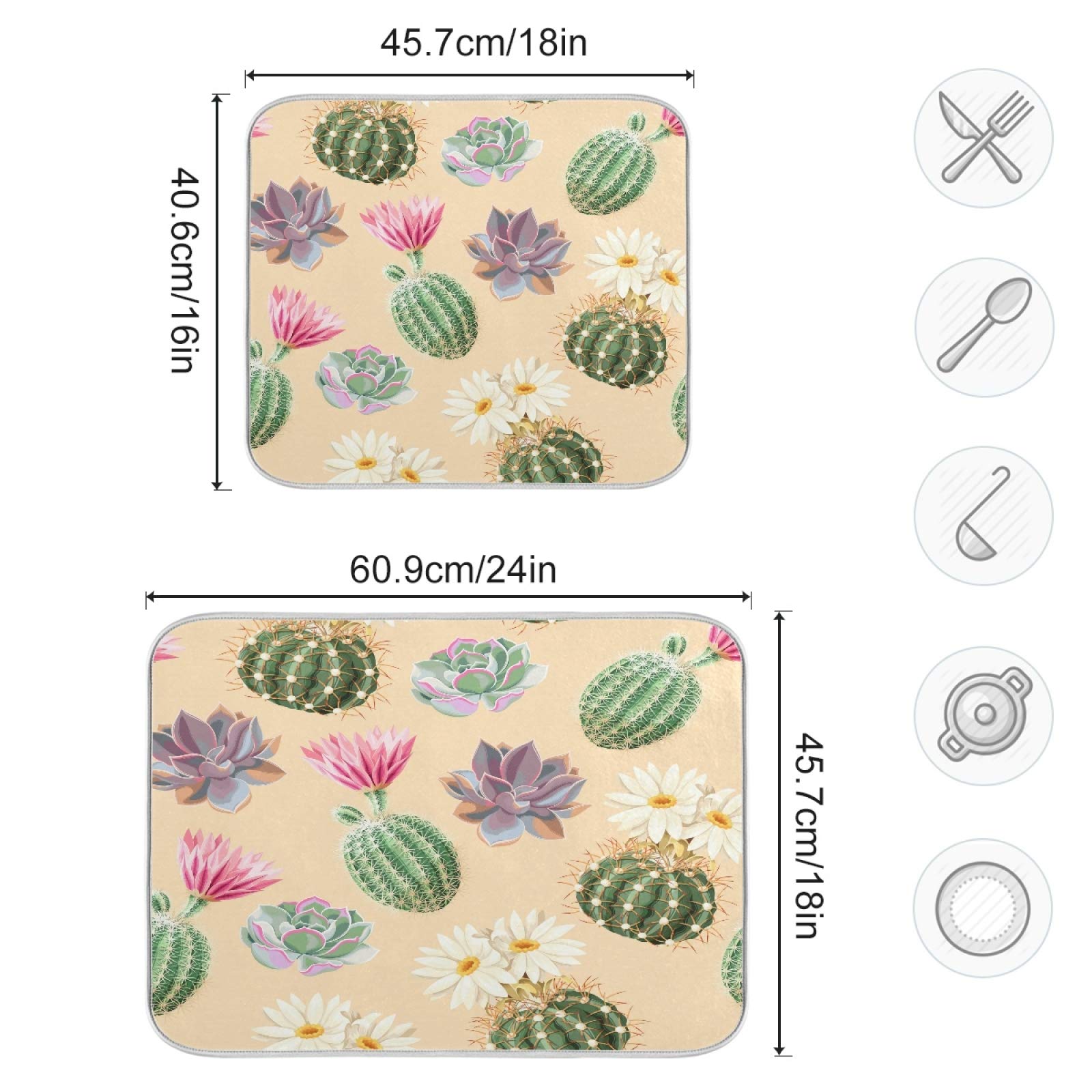 Cute Succulent Cactus Dish Drying Mat - Super Absorbent Microfiber for Kitchen Counter - Heat-Resistant 16x18 Inch - Perfect for Drying Dishes Safely