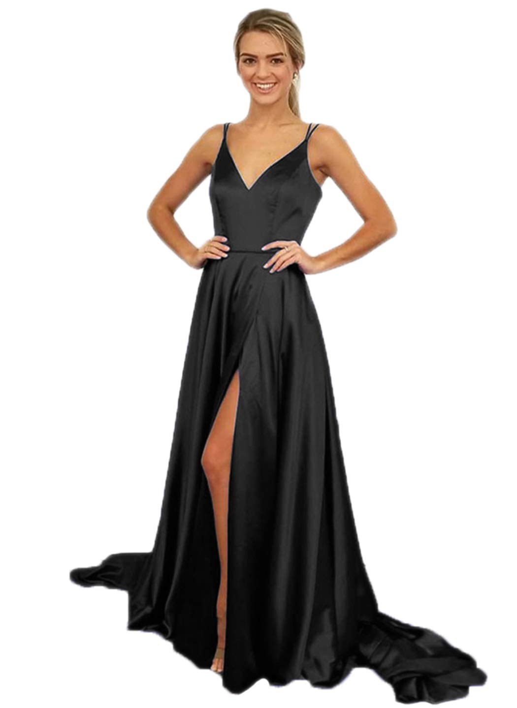 Elegant Women's Long Formal Party Dress with Spaghetti Straps & High Slit - Perfect for Prom, Evening Gala, and Special Occasions