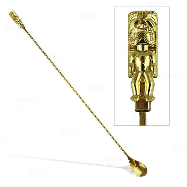 Premium 33cm Gold Tiki Bar Spoon - Perfect for Mixing Cocktails, Home Bars & Tropical Drink Recipes