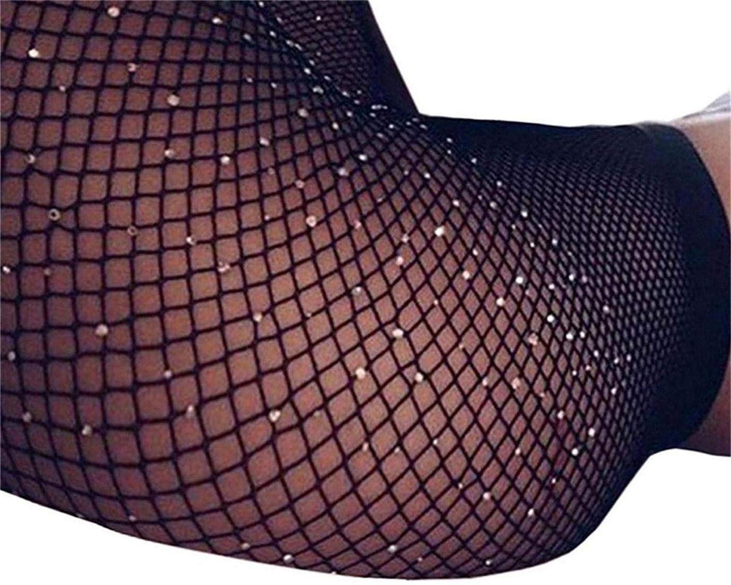 Betteraim Women's Rhinestone Fishnet Tights - Sparkly Glitter Stockings for Party, Carnival & Halloween - Sexy Sheer Fishnet Pantyhose for Cosplay, Burlesque & Night Out