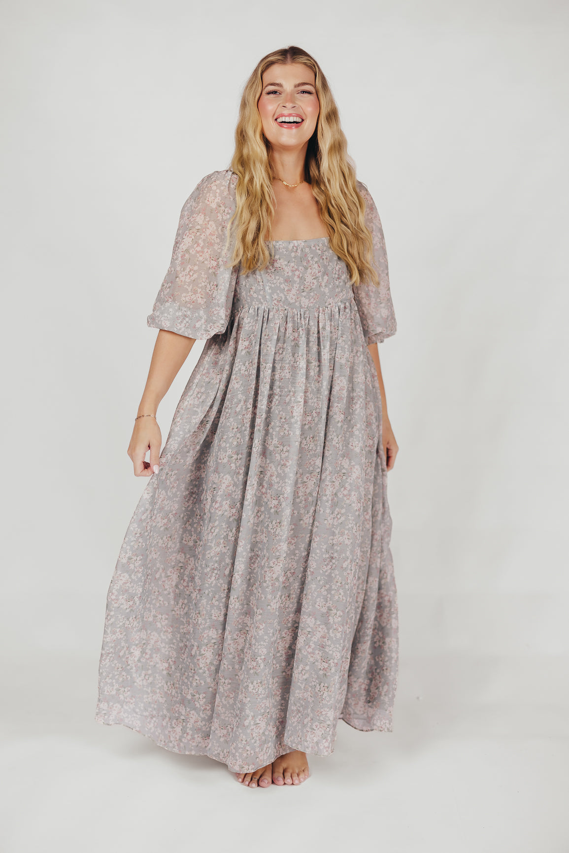 Mona Maxi Dress with Smocking in Sage Green Floral - Bump Friendly & Inclusive Sizing (S-3XL) | Perfect for Maternity, Beach Vacations & Summer Weddings