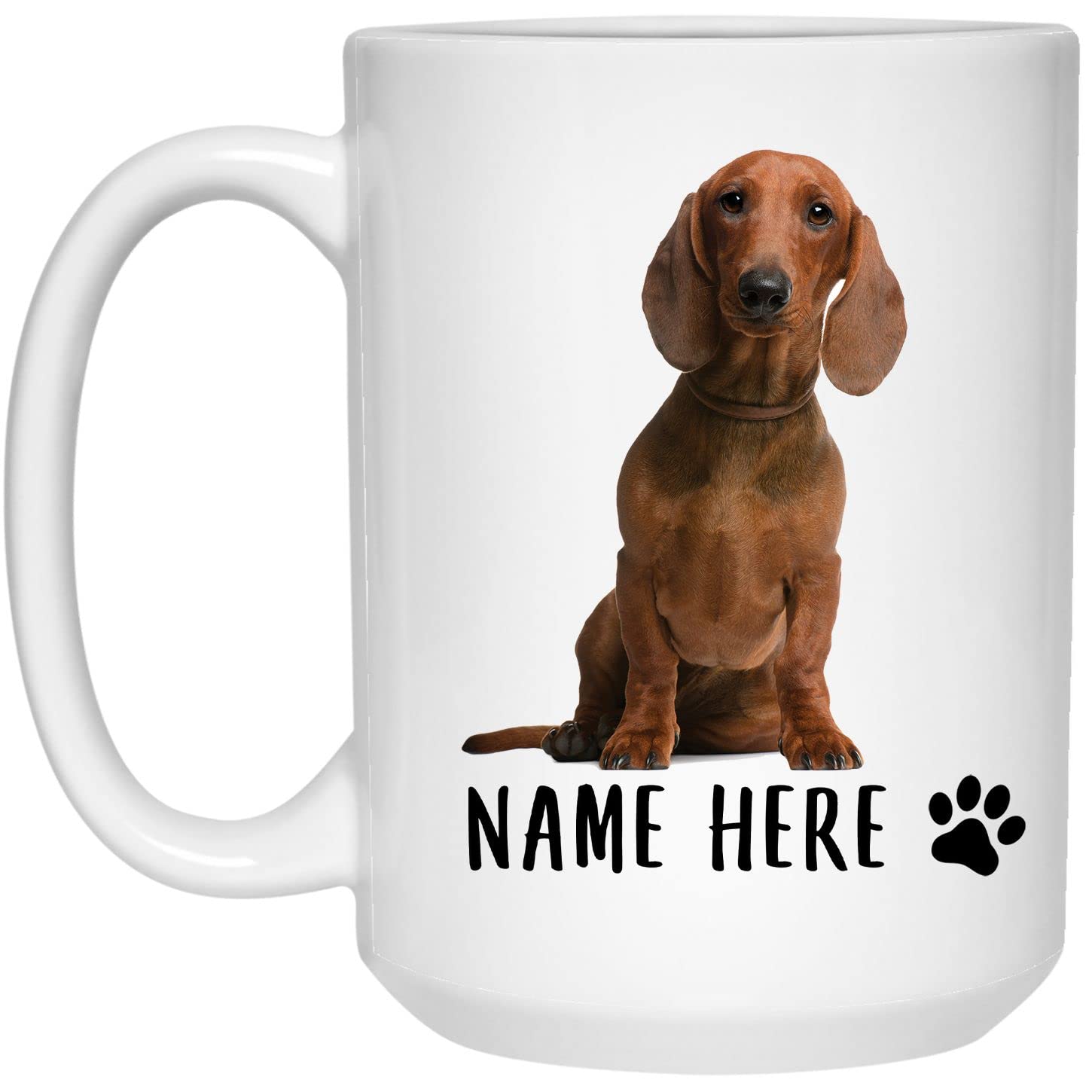**Personalized Dachshund Puppy Coffee Mug - Custom Name & Text Ceramic Cup 15oz - Unique Gift for Dog Lovers, Christmas, Birthday - Funny Present for Dog Moms & Dads - Perfect for Home, Office & Coffee Breaks**