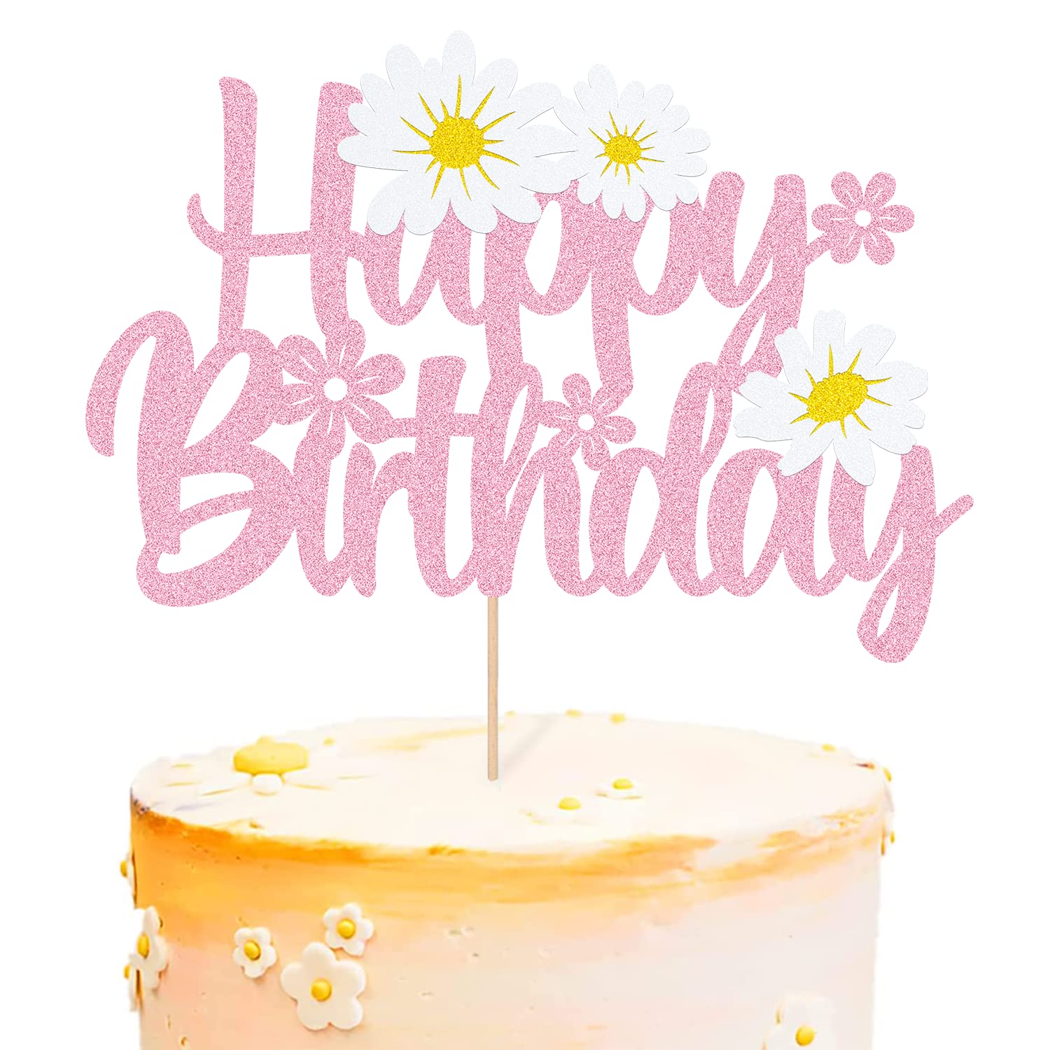 Pink Daisy Flower Cake Topper - Summer Chrysanthemum Birthday Party Decorations for Kids, White Daisy Theme Party Supplies | Perfect for Birthday Cakes, Baby Showers & Summer Celebrations