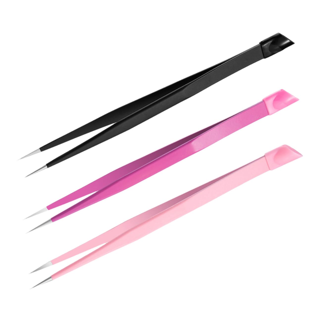 3-Piece Scrapbook & Nail Art Tweezers Set - Precision Press Head & Brow Tweezers in 3 Colors for DIY Crafts, Nail Design & Eyebrow Grooming