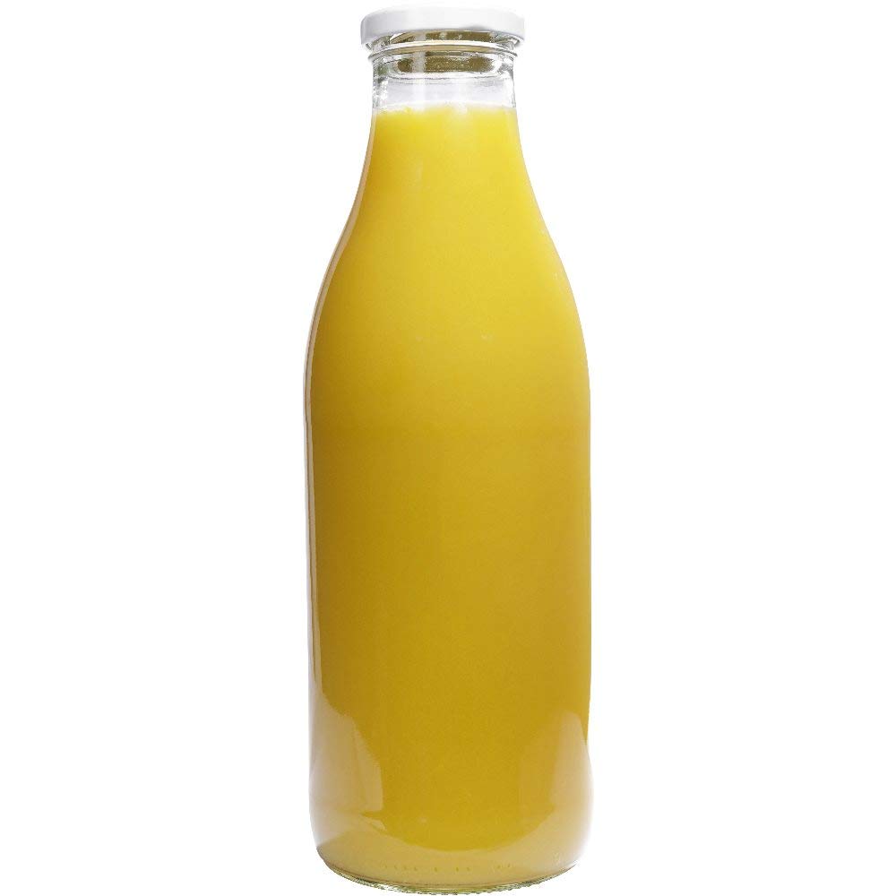 Premium Glass Bottles with White Lids - 8-Pack 1000ml (34oz) for Water, Juice, Milk & Meal Prep | BPA-Free, Leak-Proof, Dishwasher Safe | Ideal for Home, Office & Outdoor Use