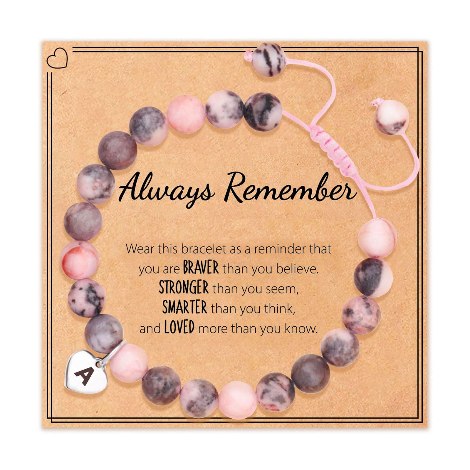 Pink Natural Stone Initial Letter A Charm Bracelet for Teen Girls & Women - Personalized Graduation, Birthday, Friendship Jewelry Gift - Perfect for Everyday Wear, Parties & Special Occasions