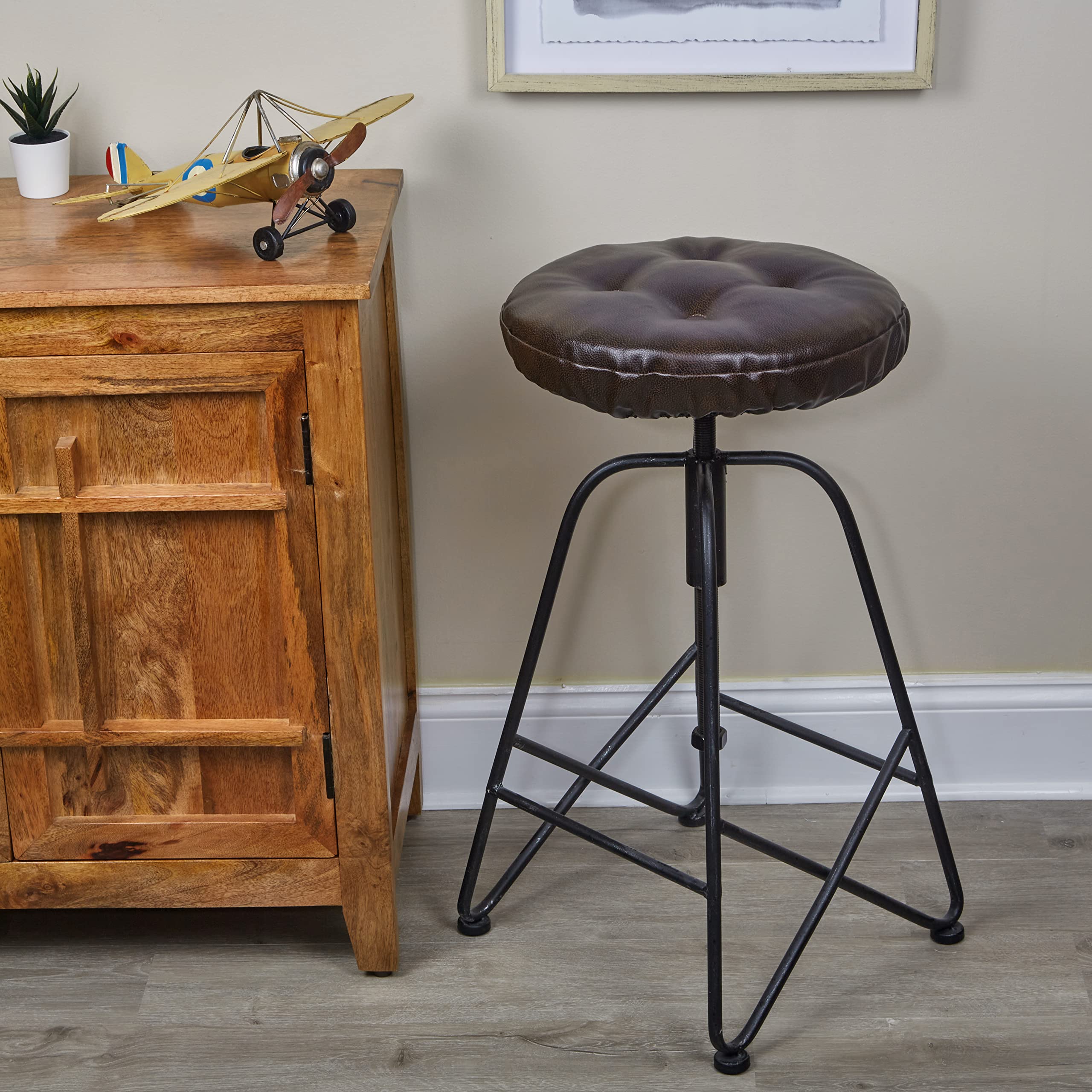 Non-Slip Tufted Faux Leather Round Bar Stool Cushions - 14 Inch Dark Brown (Set of 4) - Perfect for Dining Room, Kitchen Counter, Cafe & Restaurant - Klear Vu Gripper Technology for Secure Fit
