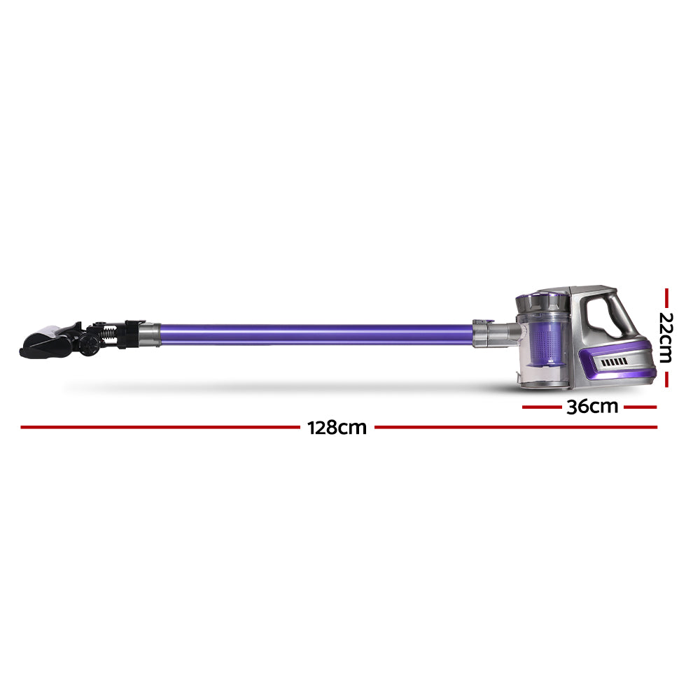 Devanti 150W Cordless Stick Vacuum Cleaner with Roller Brush - Lightweight Purple Handheld Vacuum for Hardwood Floors, Carpets & Pet Hair - Perfect for Home, Office & Car Cleaning