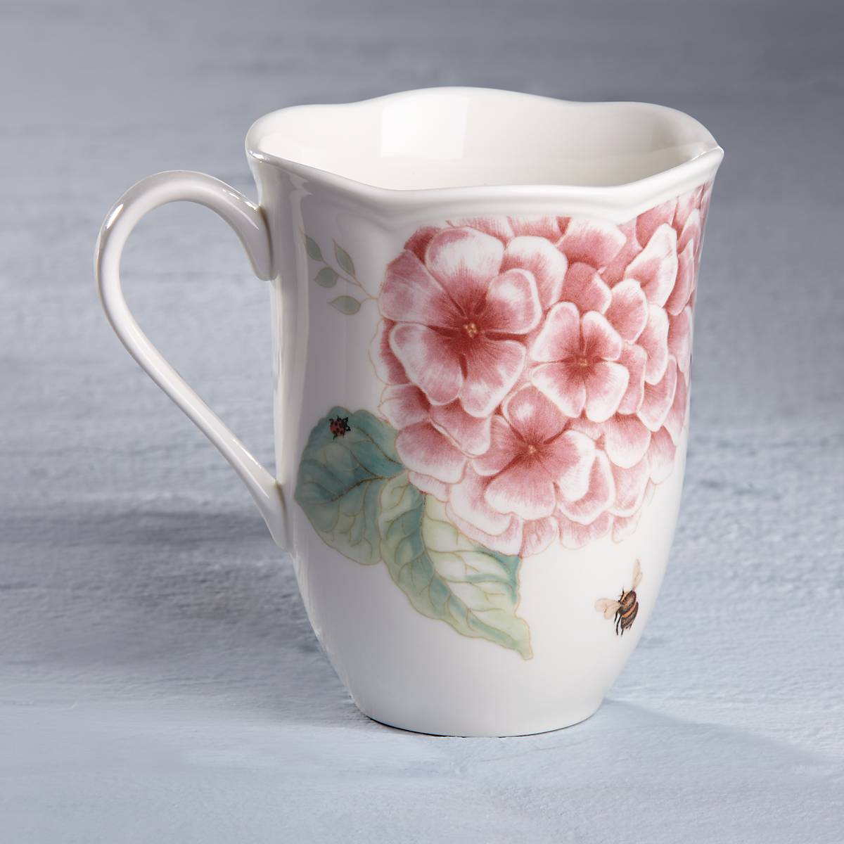 Butterfly Meadow Hydrangea Ceramic Coffee Mug - 15oz Floral Design Tea Cup with Handle - Perfect for Home, Office & Gift Giving