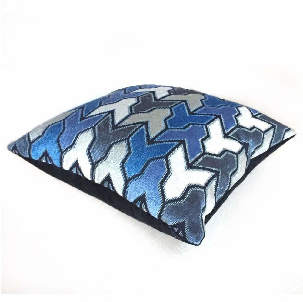 Brookhaven Arrow Geometric Cut Velvet Pillow Cover - Navy Blue & Cream - Luxury Decorative Throw Pillow for Sofa, Bed, Living Room & Home Decor