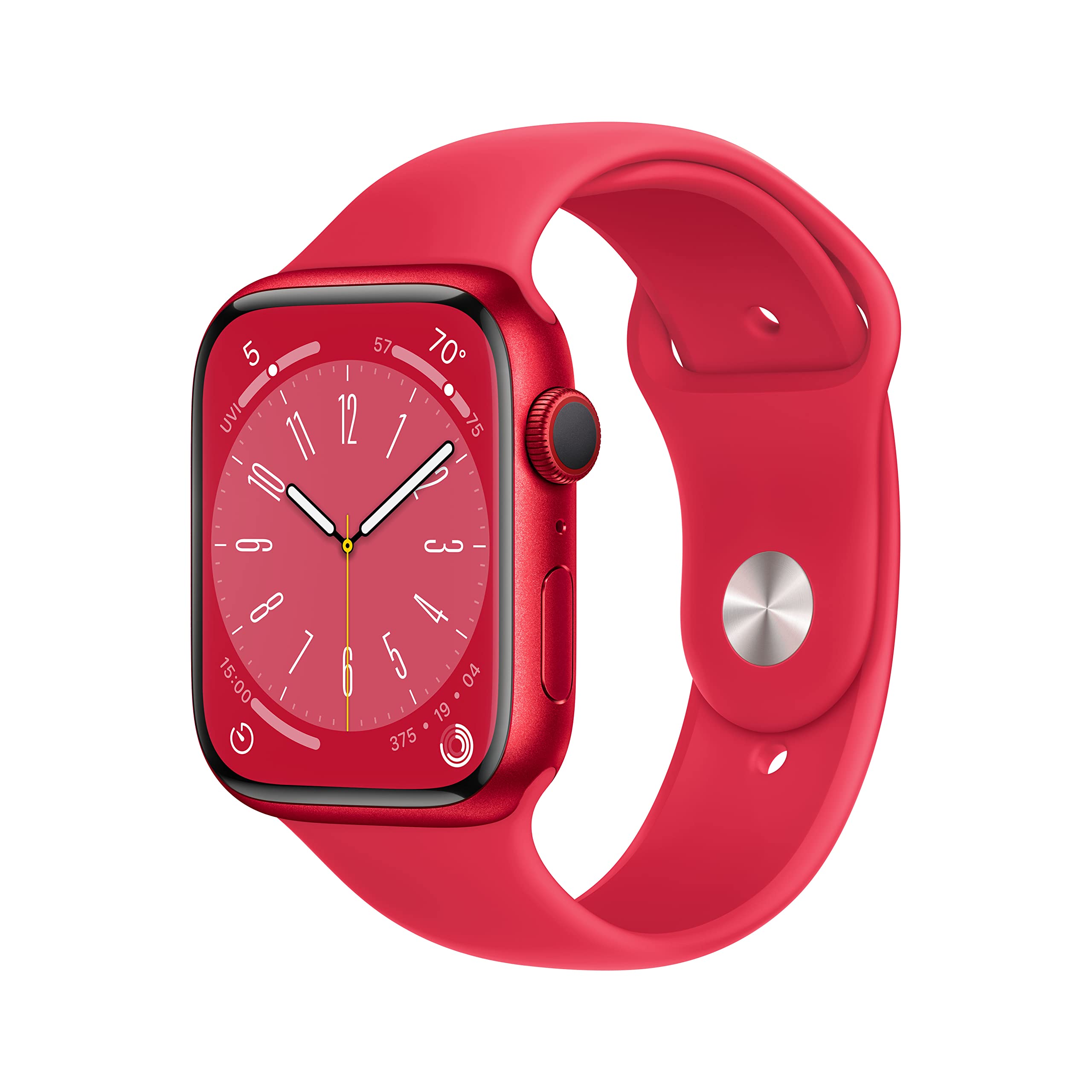 Apple Watch Series 8 GPS + Cellular 45mm (Renewed) - Red Aluminum Case with Red Sport Band M/L | Smart Fitness Tracker, Heart Rate Monitor & Waterproof Smartwatch for Running, Swimming & Daily Use