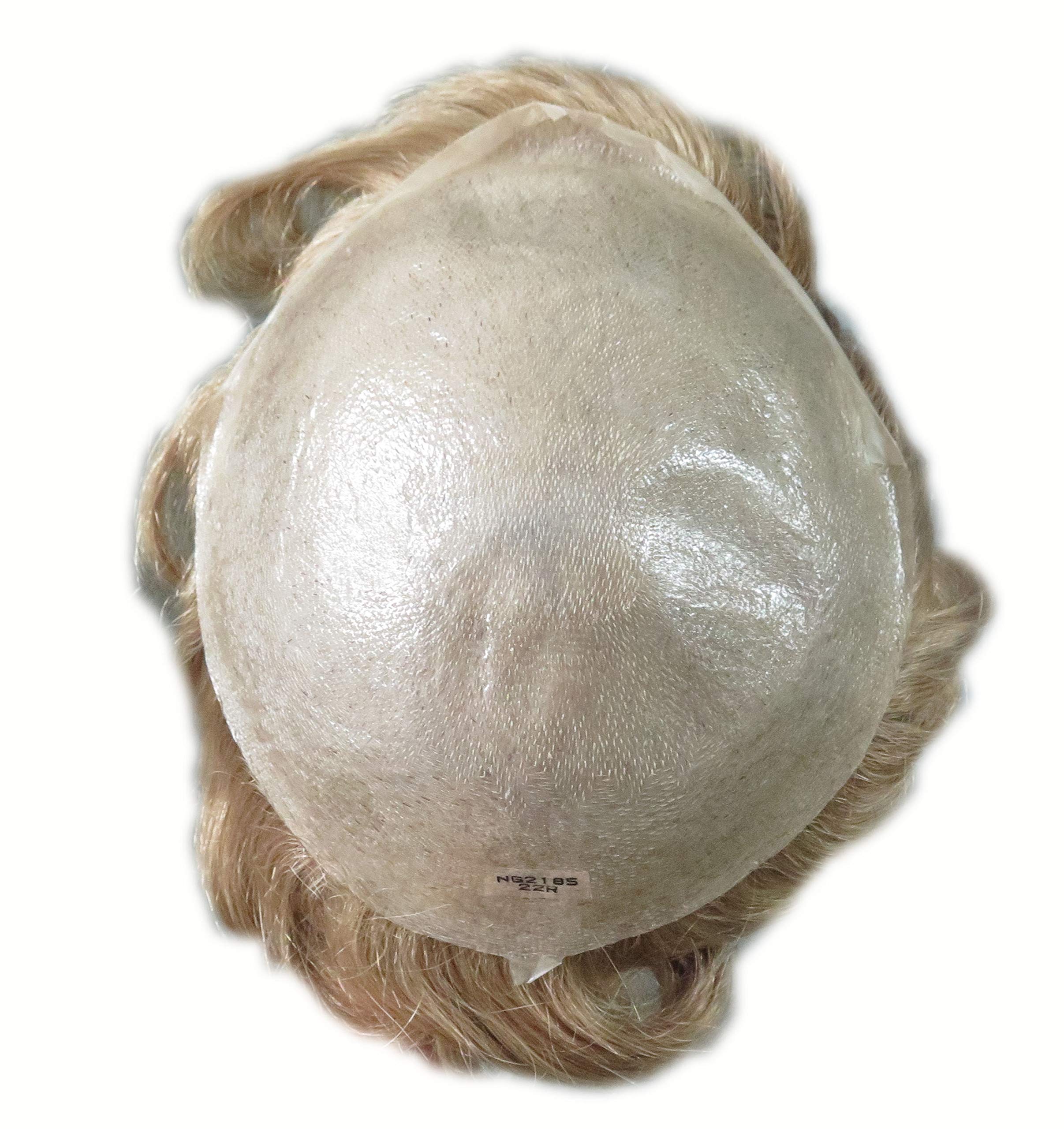 Premium Men's Toupee Human Hair Replacement System - 0.03mm Thin Skin V-Looped Blonde #22R - Natural Looking Hairpiece for Balding & Thinning Hair - Perfect for Daily Wear, Special Occasions & Confidence Boost