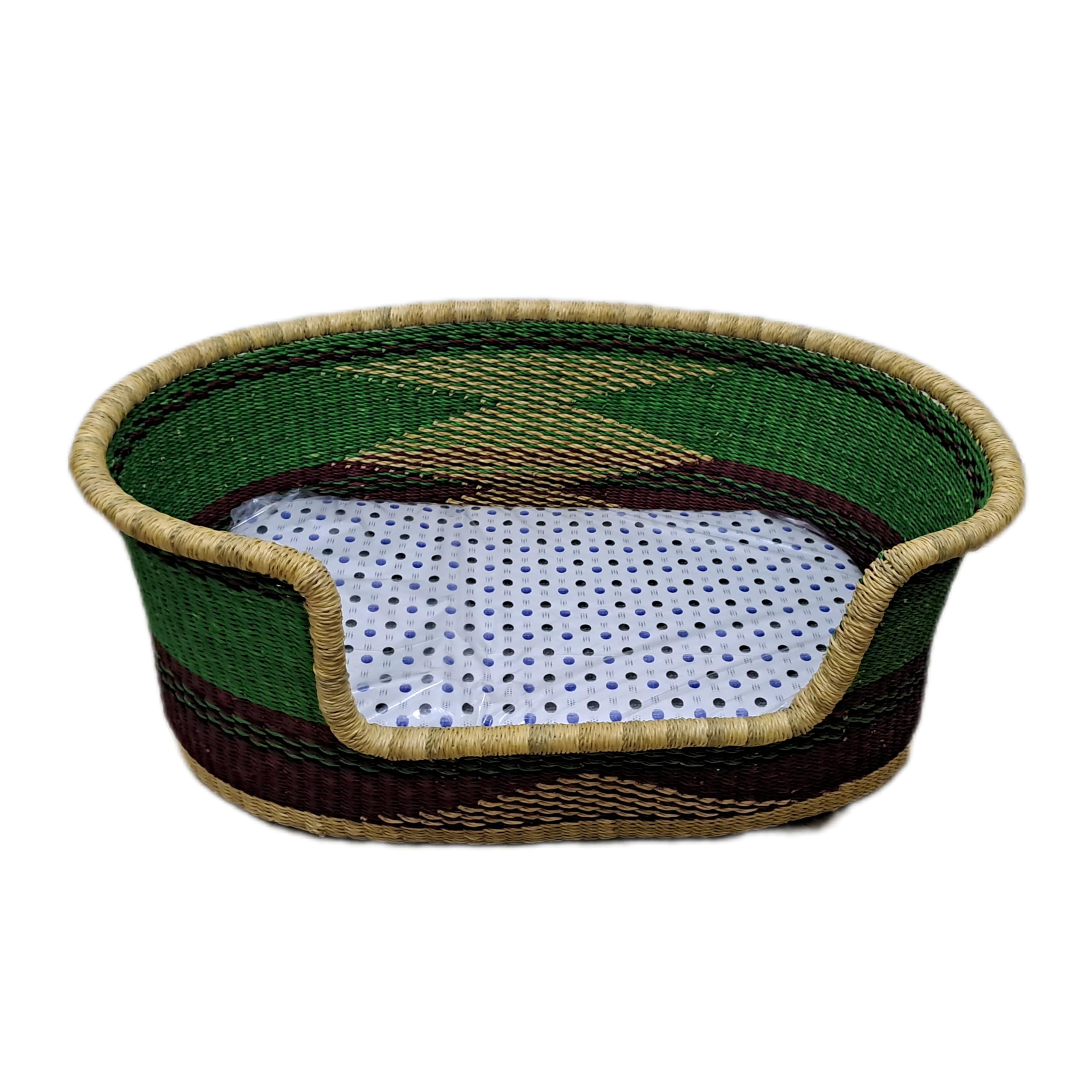 Eco-Friendly Handmade Large Dog Bed with 3-Inch Thick Mattress - Woven Wicker Pet Basket for Puppies & Dogs - Durable Bolga Dog Furniture - Perfect for Living Room, Bedroom & Outdoor Use