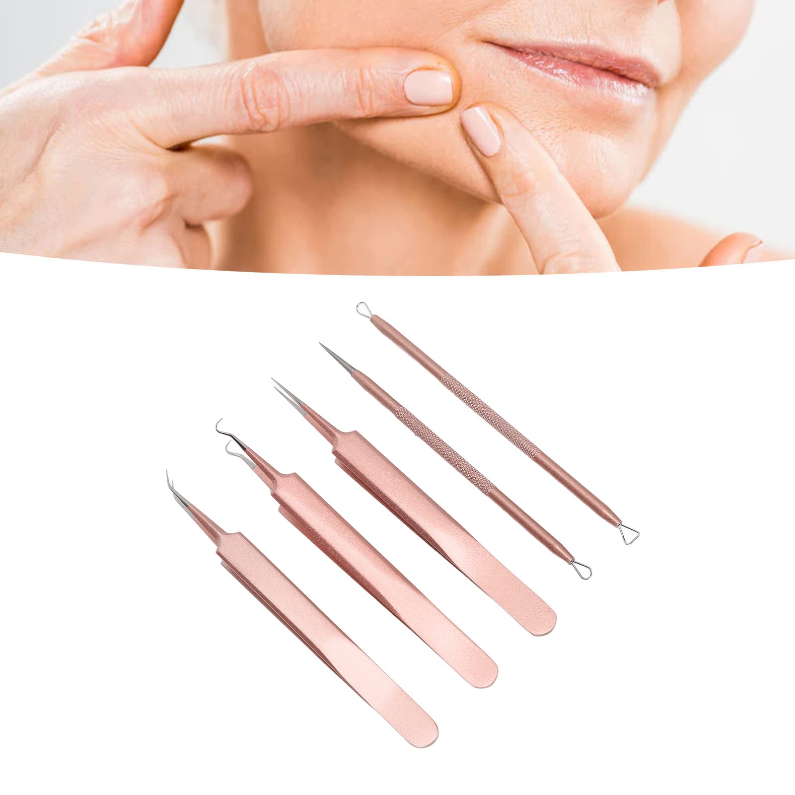 EXCLUZO Professional Pimple Extractor Needles Kit - Stainless Steel Blackhead & Whitehead Remover, Non-Slip Pore Cleaner Tools for Acne Treatment (Rose Gold) - Perfect for Home Skincare & Facial Care Routine