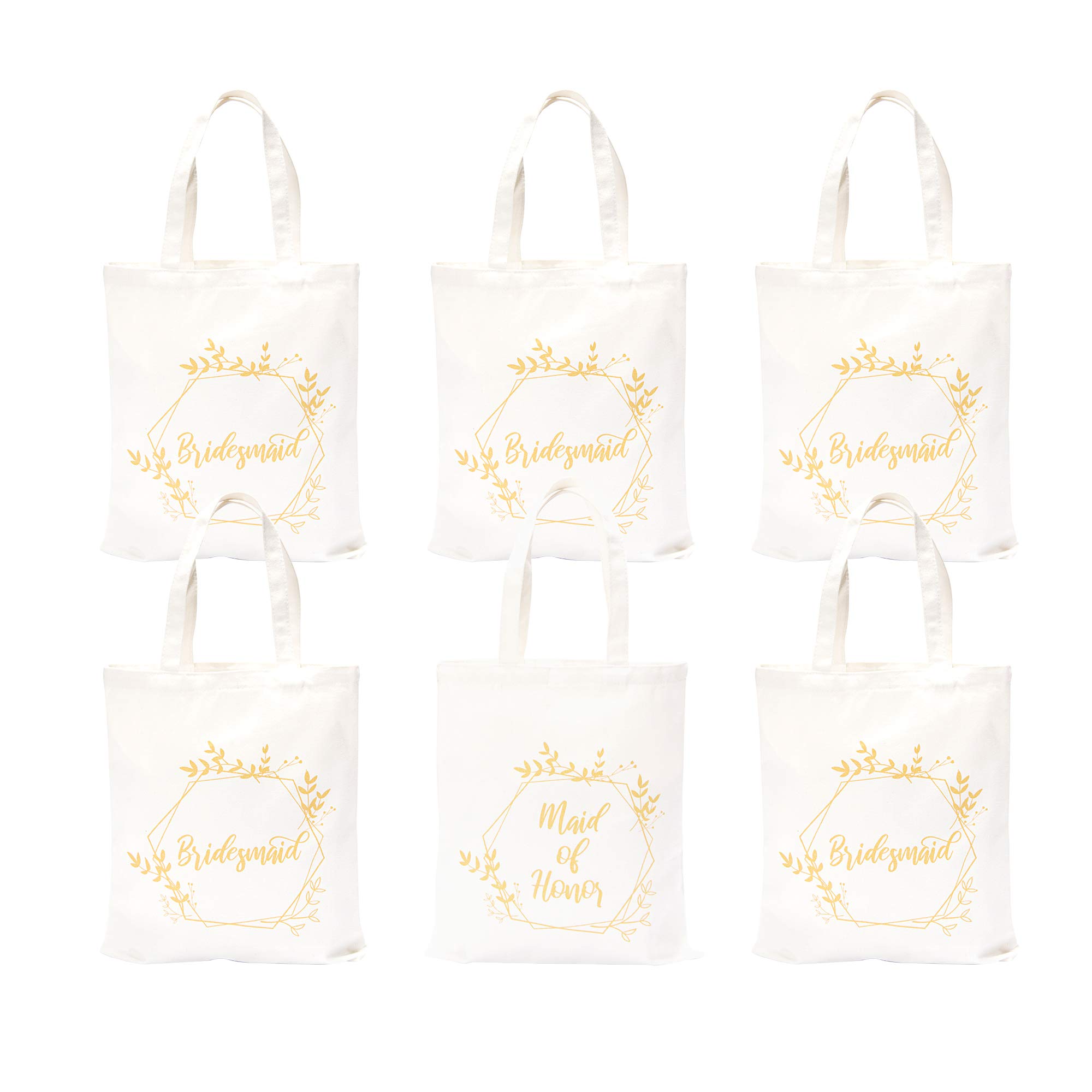Pop Fizz Designs Bridesmaid Tote Bags Set - 5 Bridesmaid Bags + 1 Maid of Honor Bag (6-Pack) - Perfect for Weddings, Bachelorette Parties & Bridal Showers