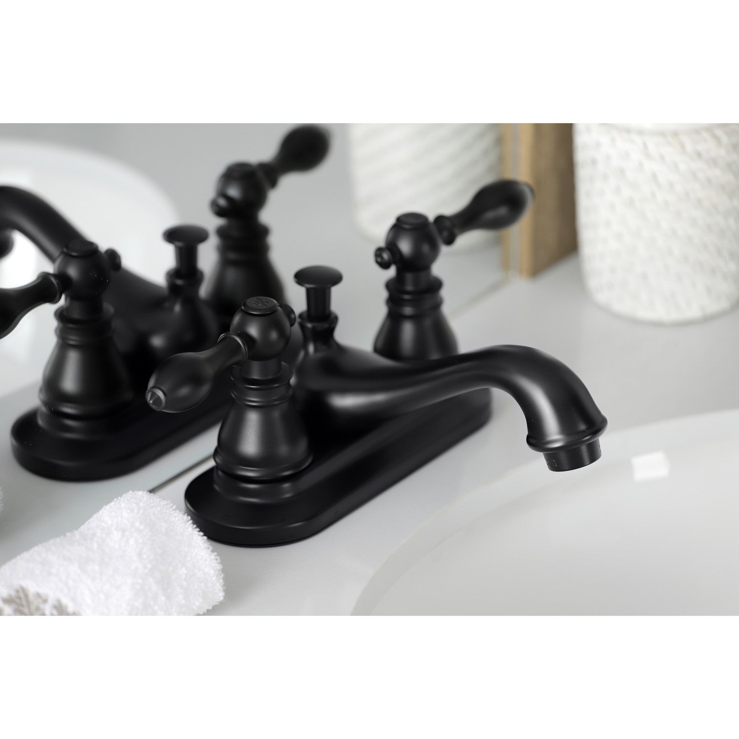 American Classic KB600ACL 4-Inch Centerset Bathroom Faucet - Matte Black Double Handle Deck Mount with Pop-Up Drain - Perfect for Small Bathroom Vanities & Powder Rooms