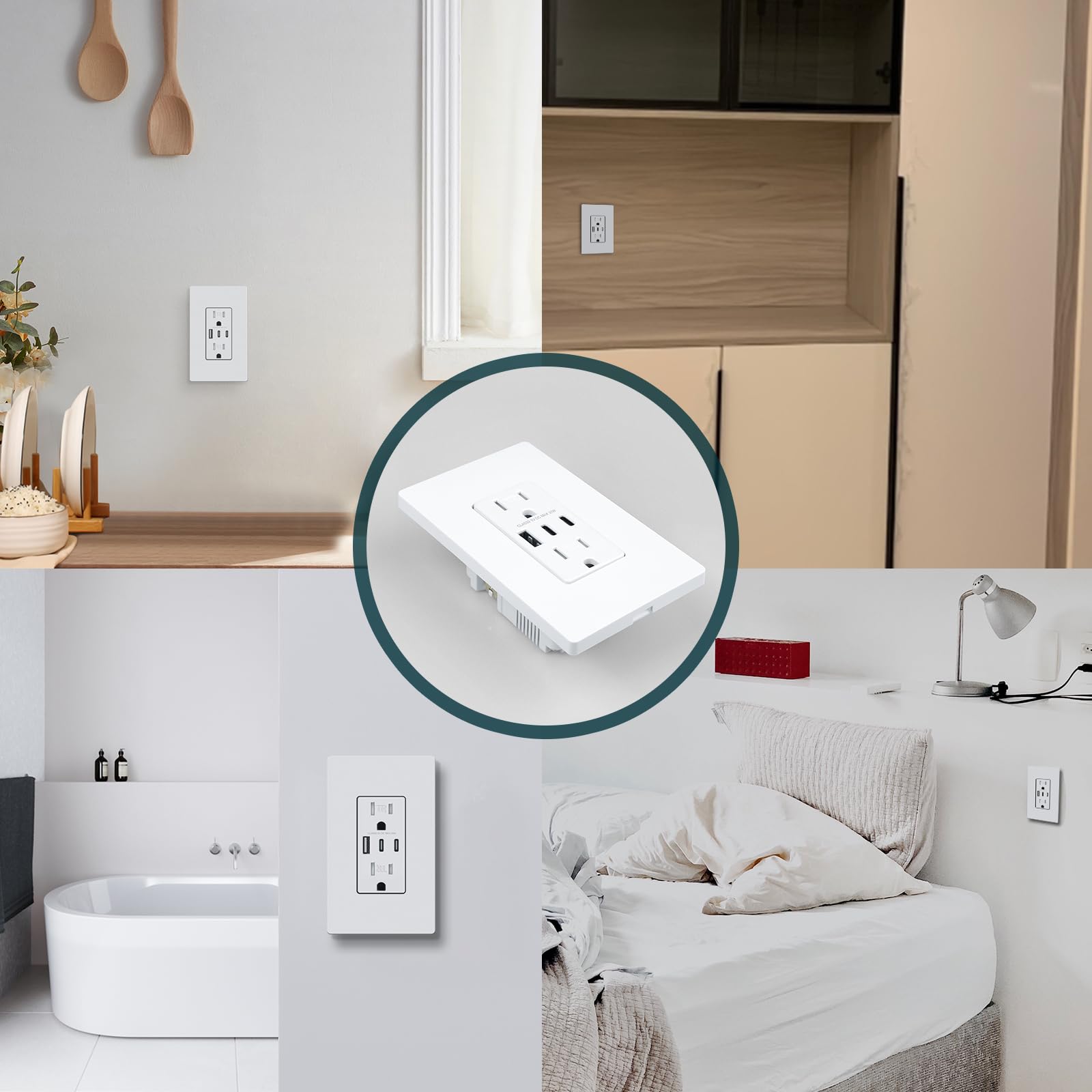 30W 6.0A USB C/A Wall Outlet Charger with Tamper-Resistant Duplex Receptacle - NEMA 5-15R, ETL & FCC Certified, Includes Screwless Wall Plate (10-Pack, White) - Perfect for Home, Office & Hotel Room Charging Stations