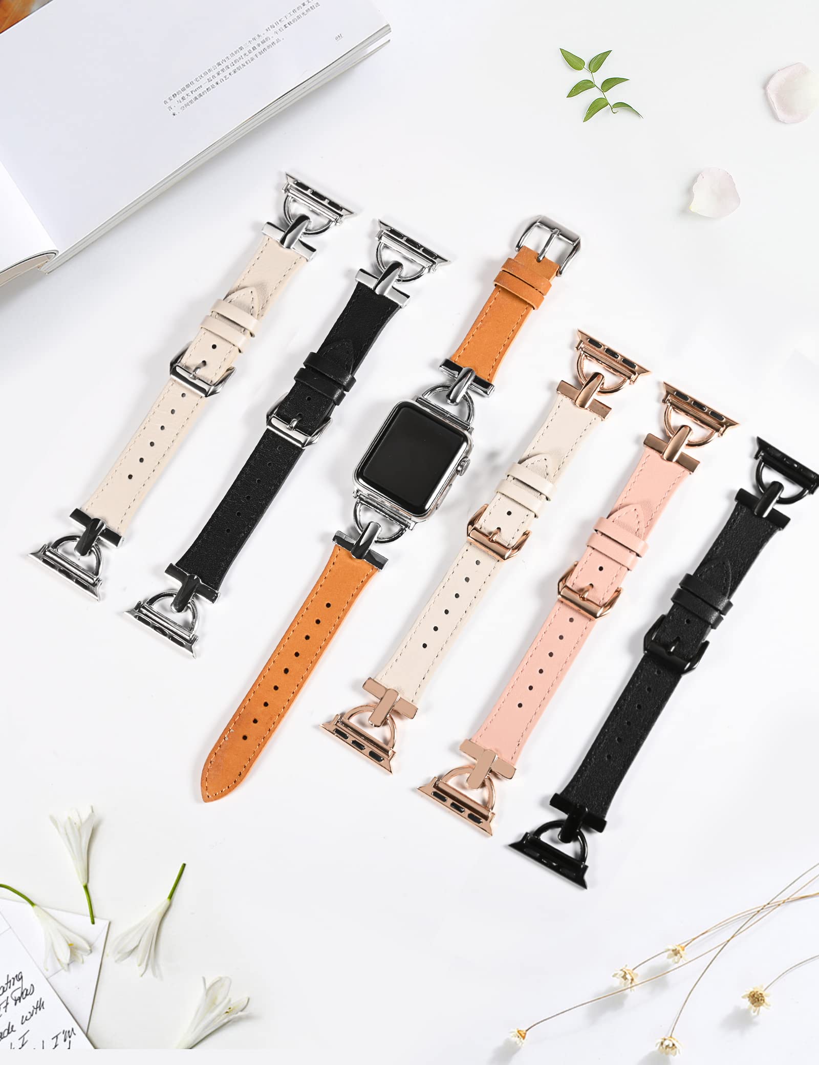 Premium Genuine Leather Band for Apple Watch - Compatible with Series 10/9/8/Ultra/SE/7/6/5/4/3/2/1 (38mm-49mm) - Elegant Dressy Strap for Women & Men - Perfect for Business, Formal Events & Everyday Wear