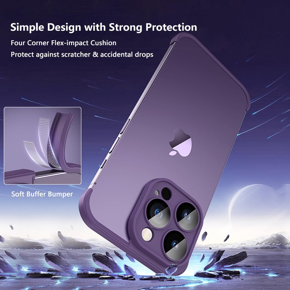 Slim Frameless Silicone Phone Case for iPhone 14 Pro Max - Ultra-Thin Scratch Resistant Bumper with Camera Cover & Screen Protection (Purple) | Perfect for Everyday Use, Travel & Outdoor Activities