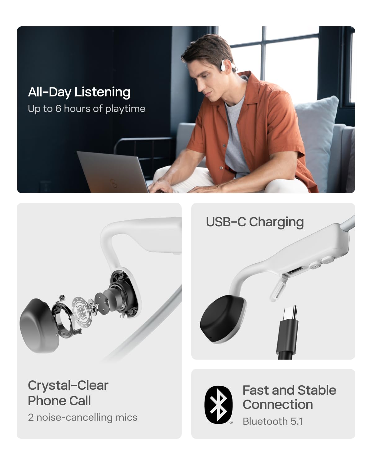 Shokz OpenMove Open-Ear Bluetooth Sports Headphones - Wireless Bone Conduction Headphones for Running, Cycling & Workouts - Sweatproof & Lightweight Design - Includes Bonus Sticker Pack (White) - Perfect for Gym, Jogging & Outdoor Activities
