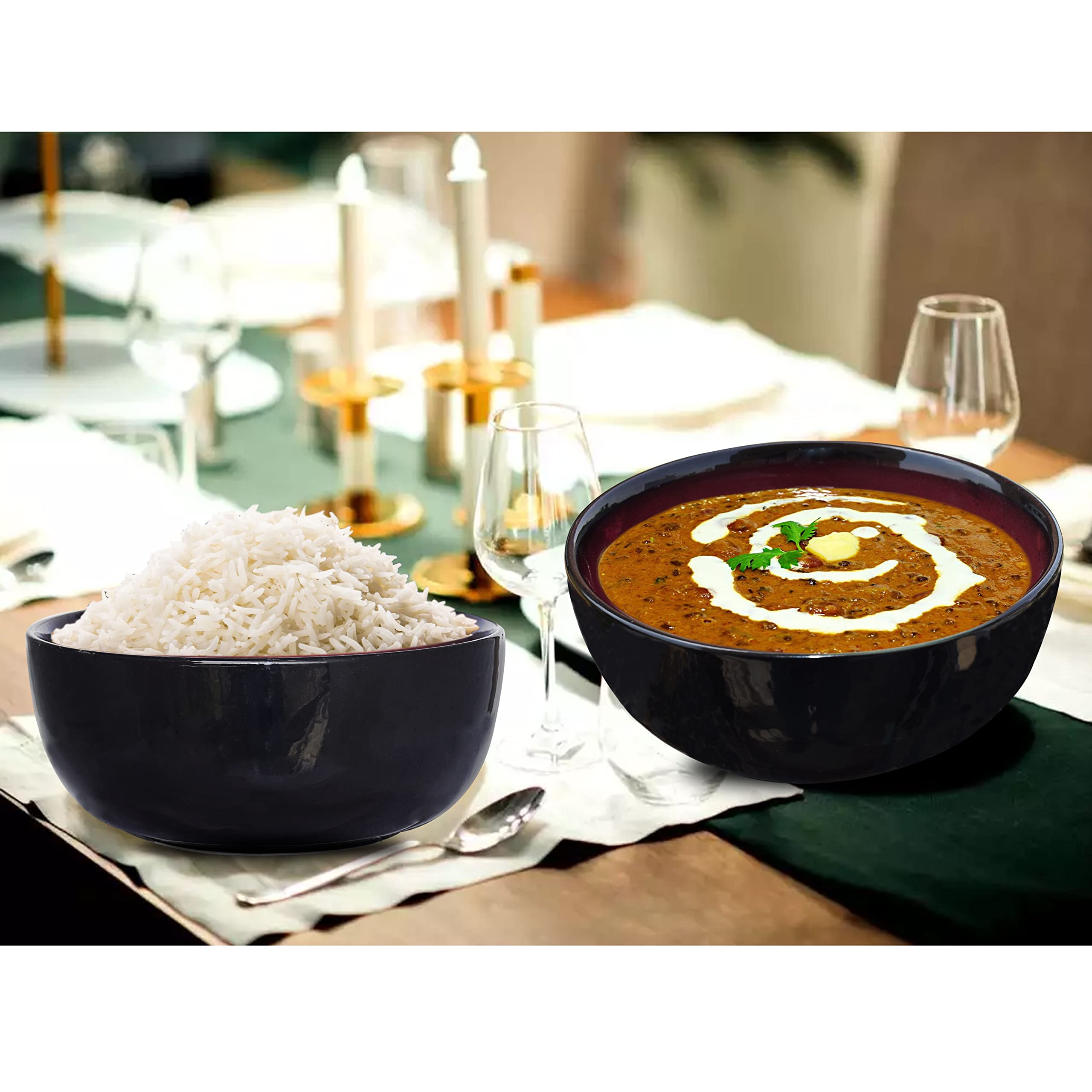 Lead-Free Peri-Clean Ceramic Soup Bowls Set of 2 (200ml, Black) - Pure Source India - Perfect for Soups, Salads & Desserts