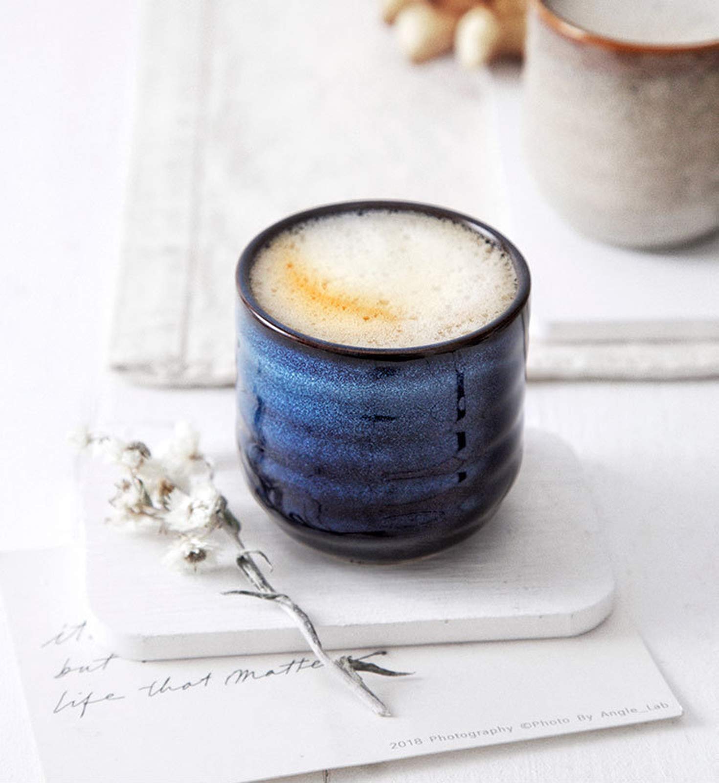 Japanese Style Ceramic Tea Set - 4-Piece Blue Ceramic Tea Cups & Coffee Mugs for Yerba Mate, Matcha, or Herbal Tea - Perfect for Home, Office, or Gift Giving