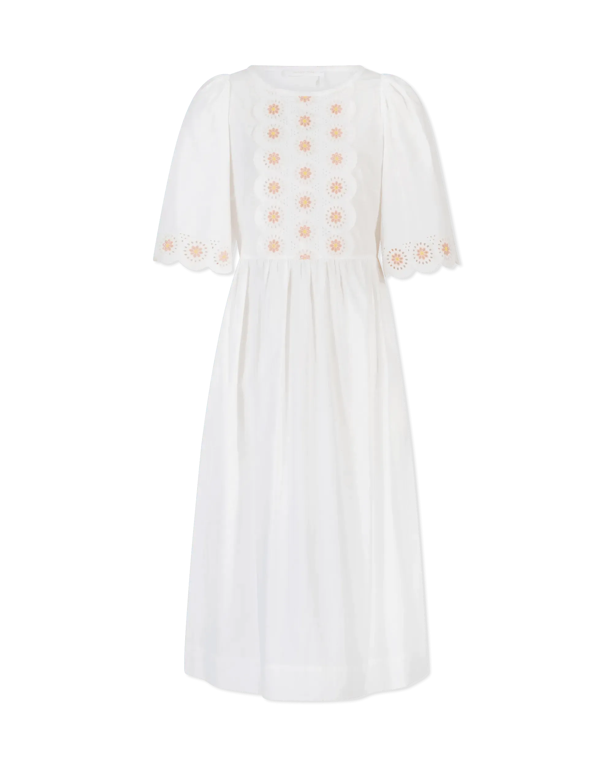 Floral Embroidered Short Sleeve White Summer Dress for Women - Perfect for Beach Vacations, Garden Parties & Casual Outings