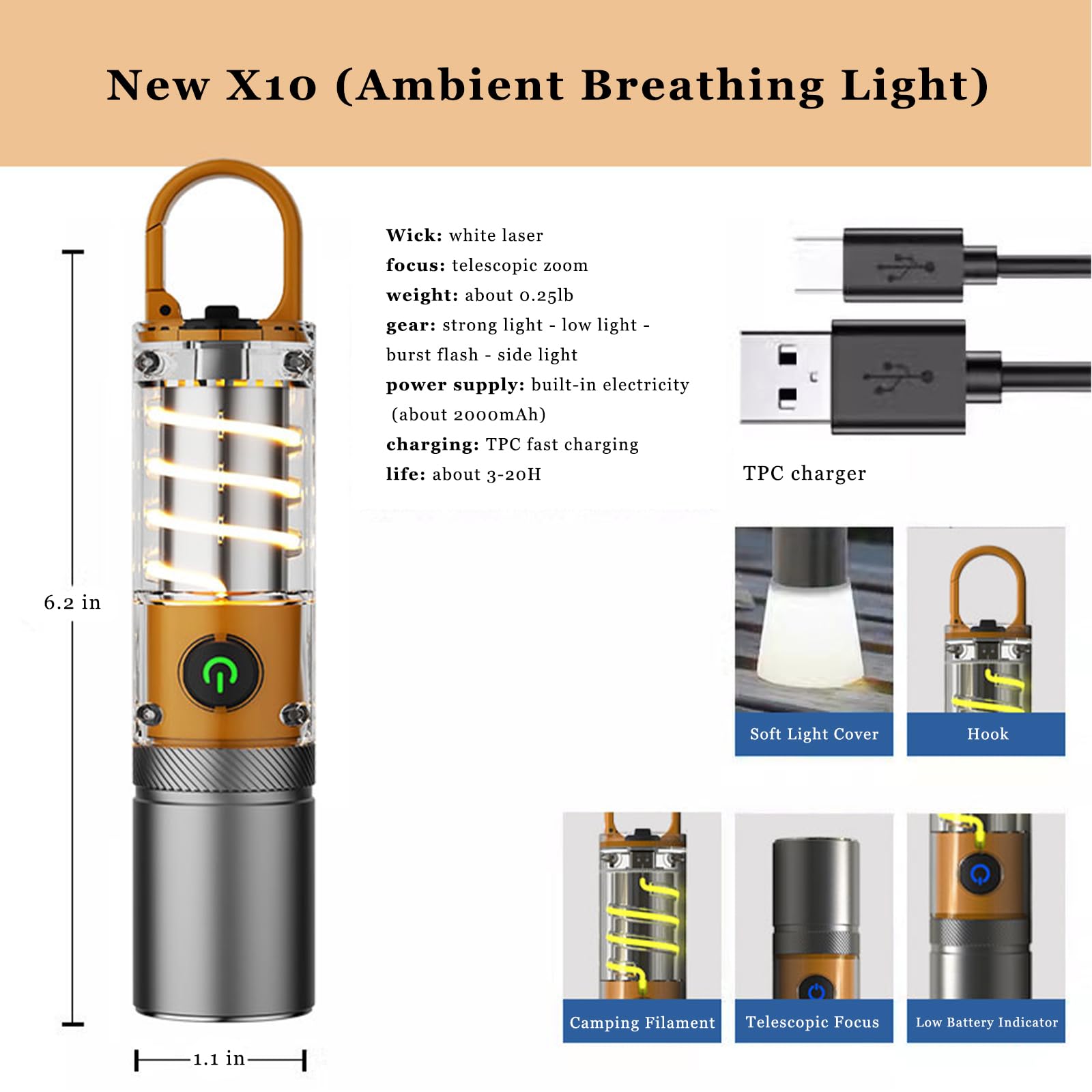 100,000 Lumen Rechargeable LED Flashlight - High Power Waterproof Flashlight with 6 Modes for Camping, Hiking, Emergency & Outdoor Adventures