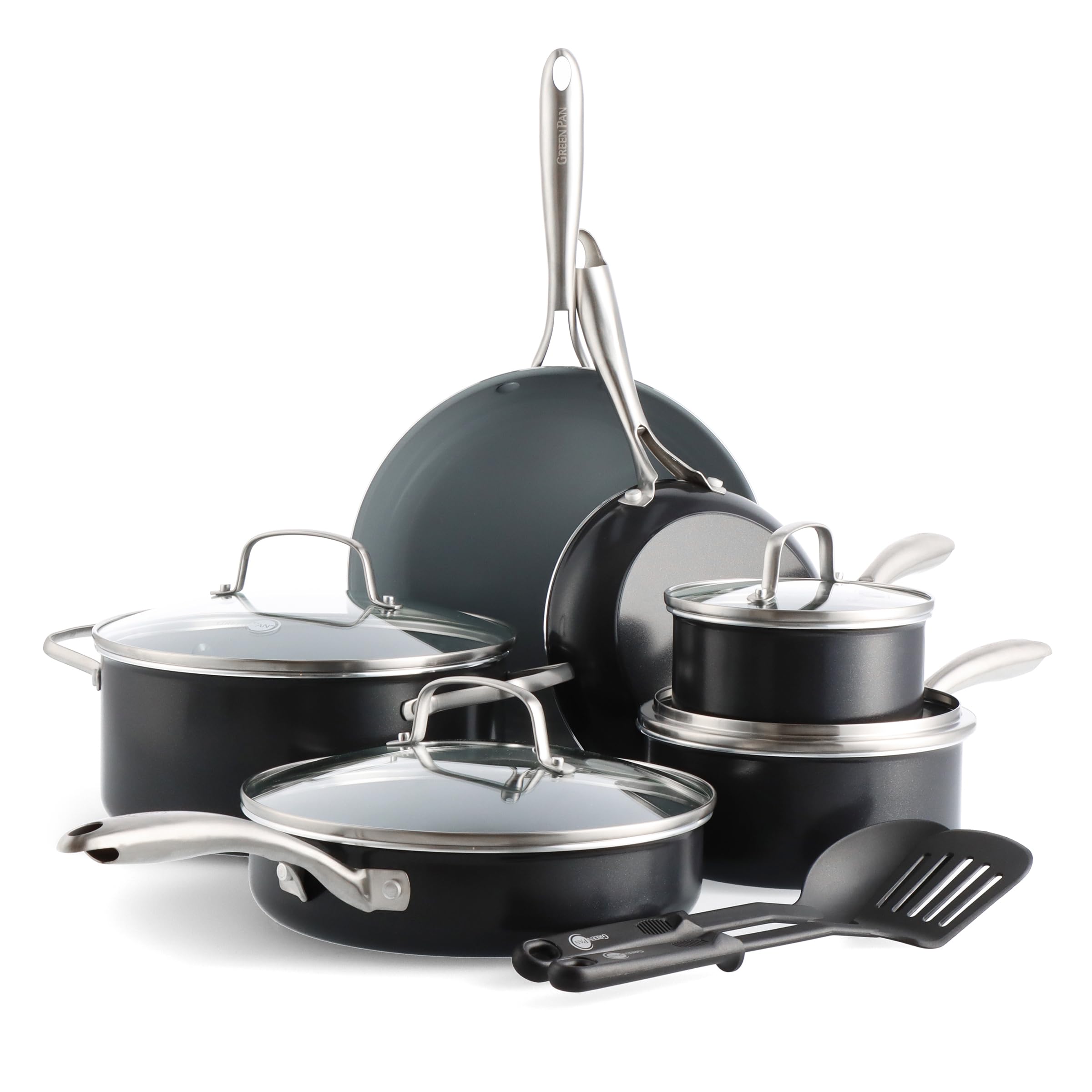 GreenPan Swift Healthy Ceramic Nonstick 12-Piece Cookware Set - PFAS-Free, Dishwasher & Oven Safe Pots and Pans with Stainless Steel Handles - Perfect for Healthy Cooking, Frying & Baking in Modern Kitchens