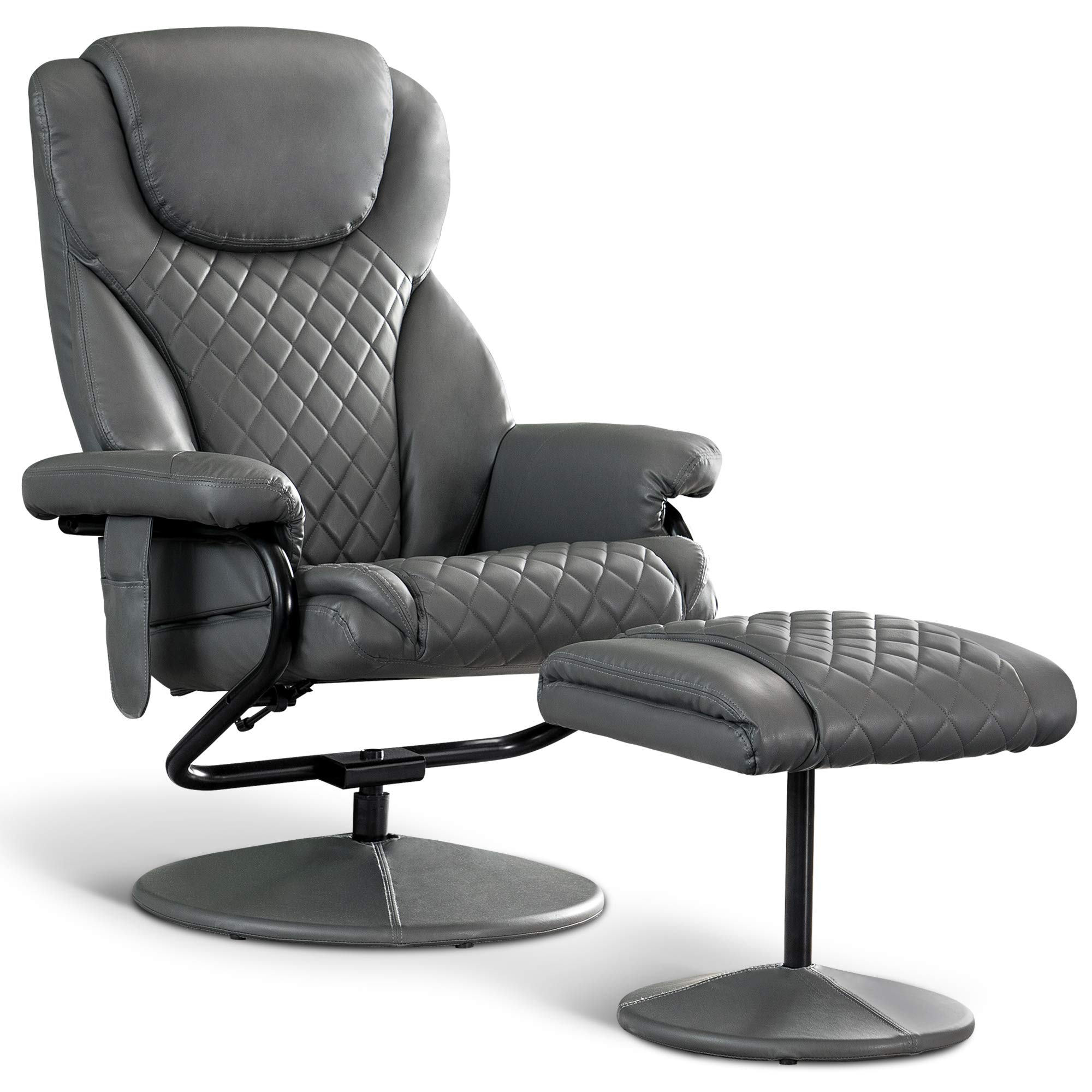 MCombo Power Recliner with Ottoman - Massage Reclining Chair, 360° Swivel Living Room Chair in Faux Leather (Grey) - Perfect for Home Theater, Gaming & Relaxation