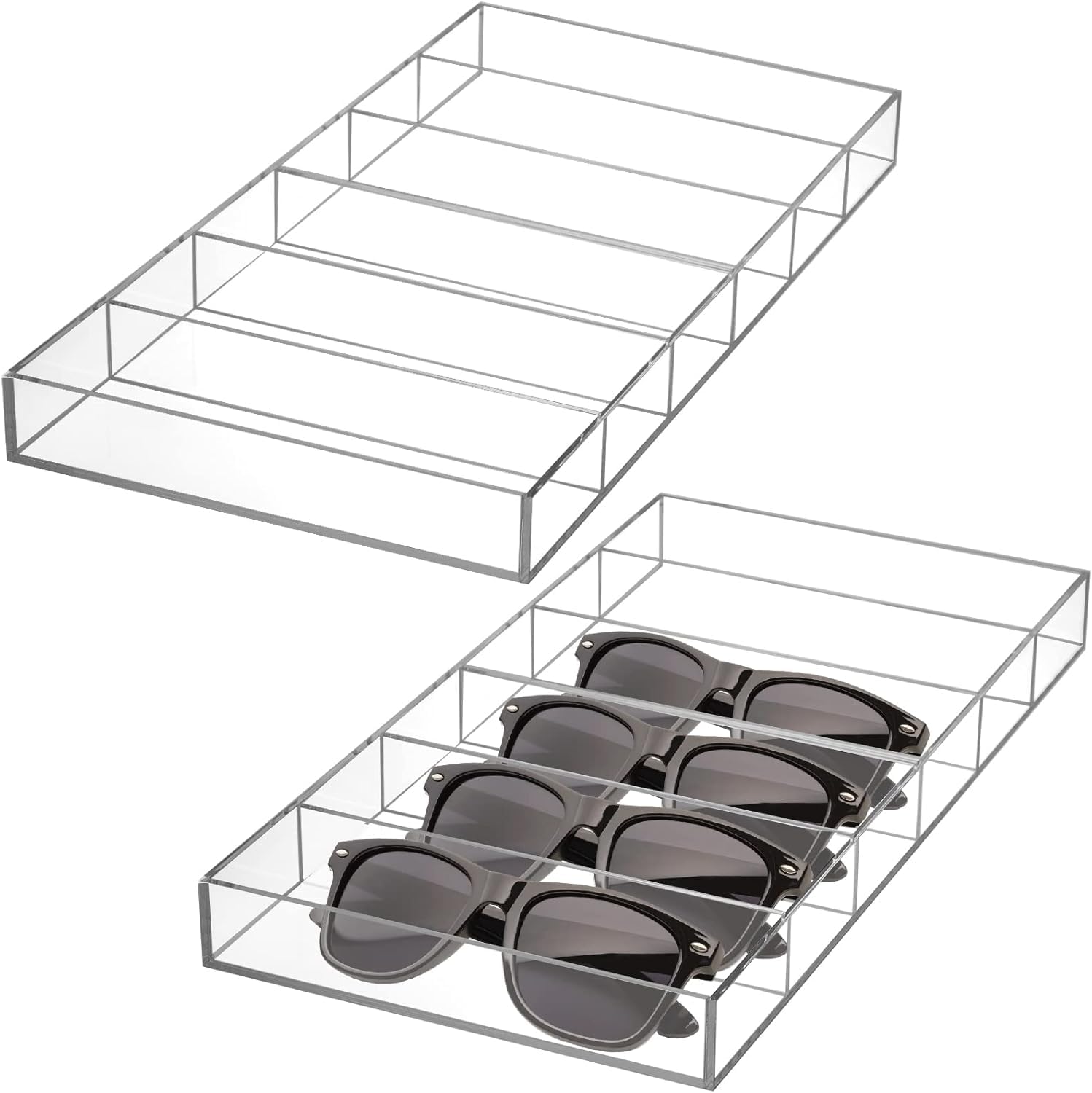 SOUJOY 2 Pack Clear Acrylic Sunglasses Organizer - 6 Slot Eyeglasses Storage Case | Stackable Eyewear Display Tray for Fashion Sunglasses, Reading Glasses & Safety Goggles | Perfect for Home, Office, Retail Store Display & Travel Organization