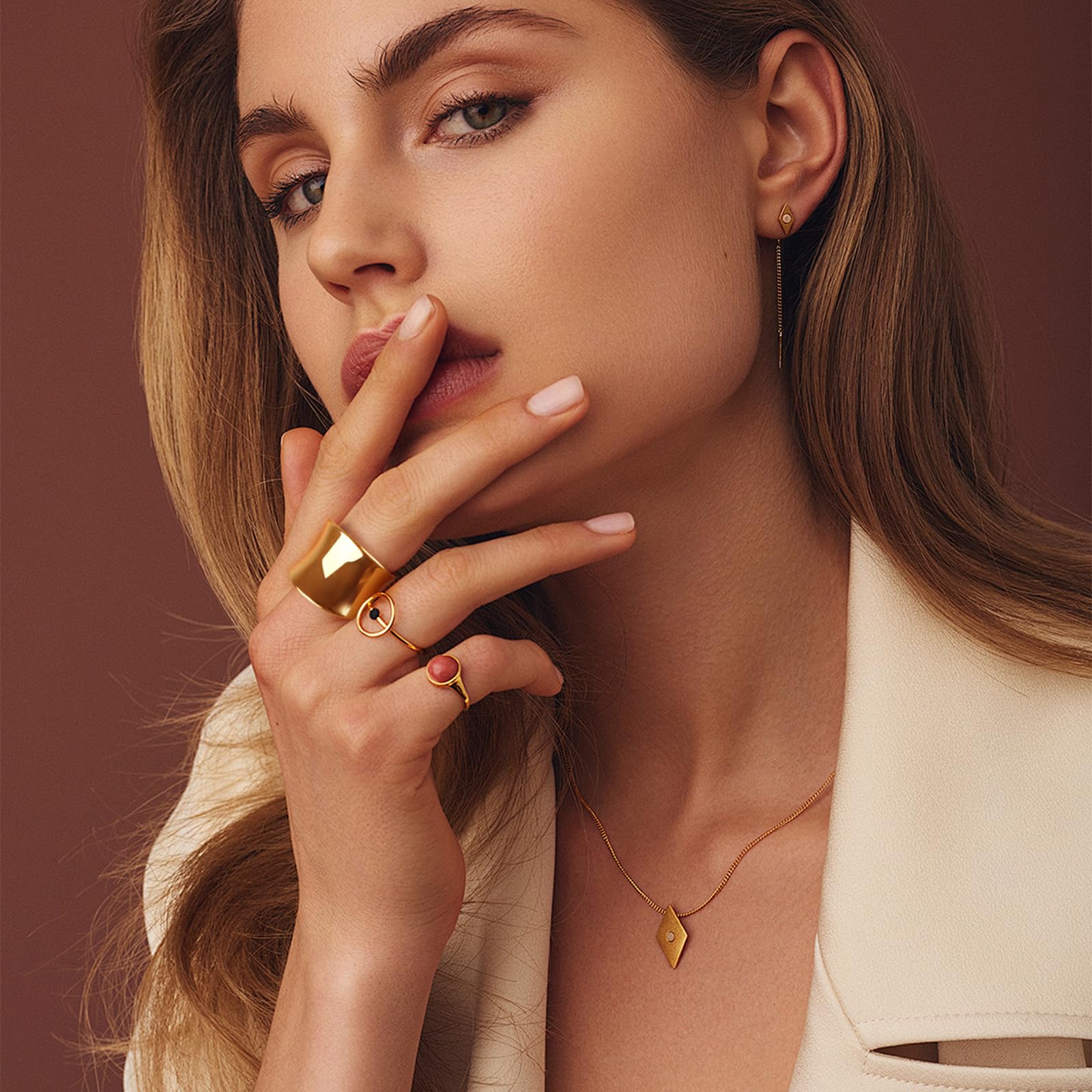 14K Gold Plated Wide Statement Band Rings for Women & Men - Polish Large Thumb & Index Finger Rings Size 6-11 (Gold/Silver) - Perfect for Weddings, Parties & Fashion Accessories
