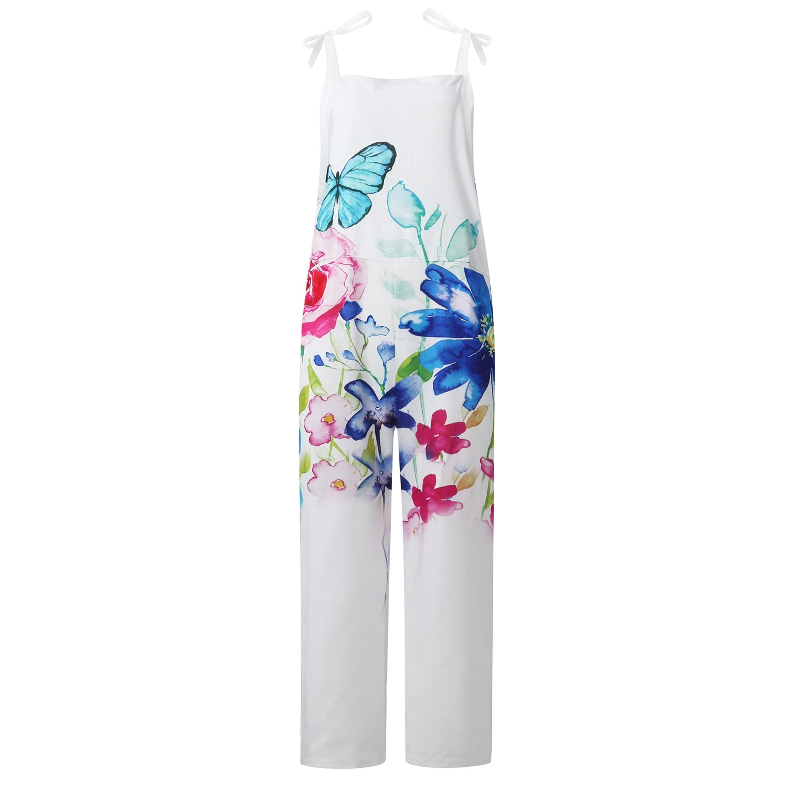 Women's Floral Cotton Jumpsuit - Sleeveless Spaghetti Strap Romper with Tie Front & Baggy Fit | Casual Dressy Overalls for Summer, Beach, and Everyday Wear