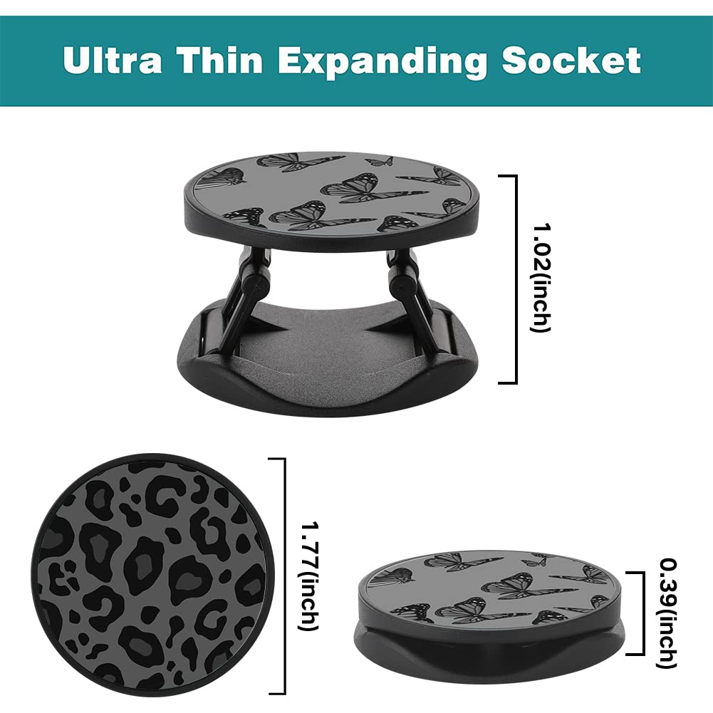 2 Pack Universal Phone Finger Stand Holder & Kickstand - Expandable Grip Compatible with Most Smartphones & Cases (Black Leopard & Butterfly) - Perfect for Watching Videos, Gaming & Hands-Free Use