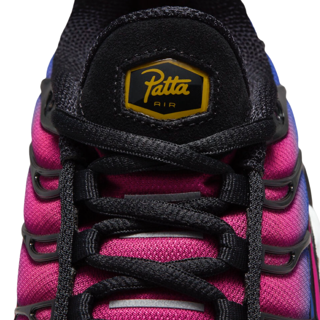 Nike Air Max Plus x Patta x Barcelona FC Culers de Mon Sneakers - Fuchsia, Deep Royal Blue, Black & White | Limited Edition Collaboration | Perfect for Streetwear, Sneaker Collectors & Football Fans