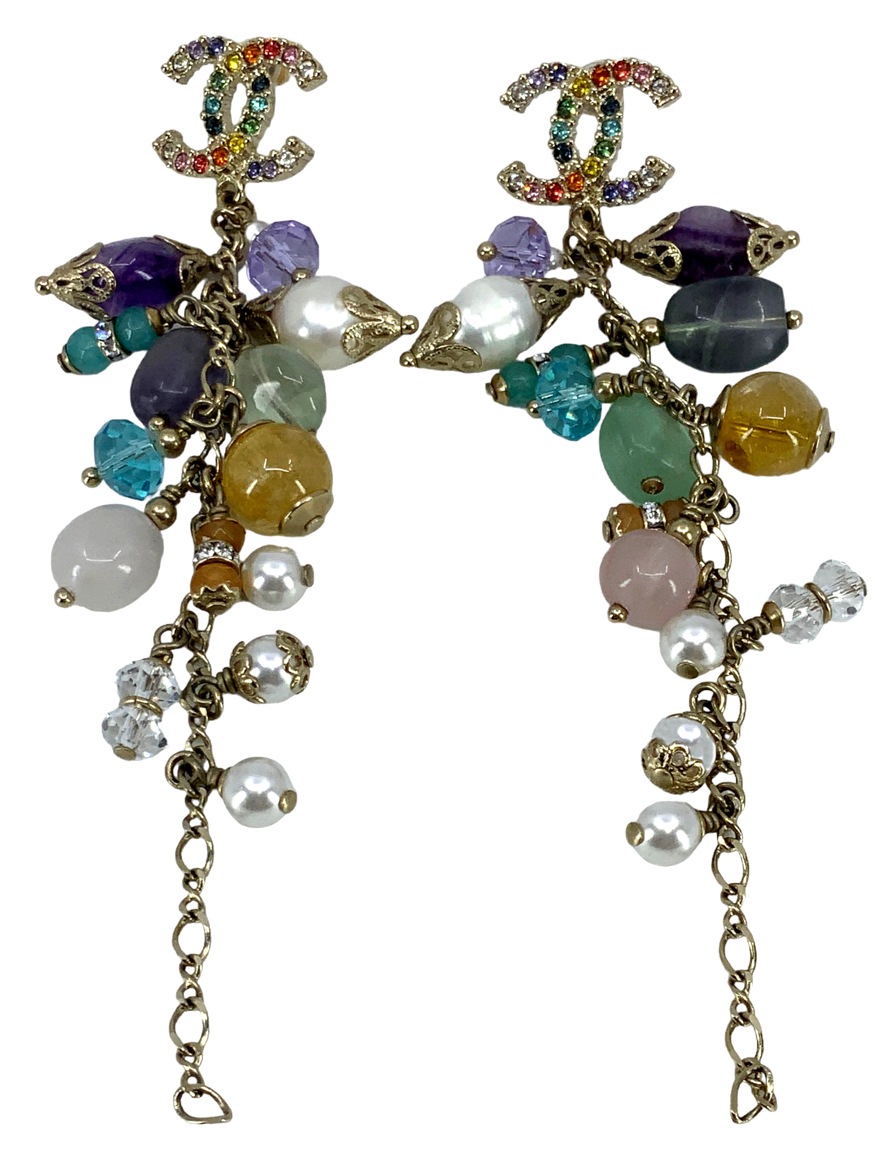 CHANEL Rainbow Crystal CC Logo Dangle Earrings - Luxury Fashion Jewelry for Women, Elegant Party & Wedding Accessories - Perfect for Evening Events, Date Nights & Special Occasions