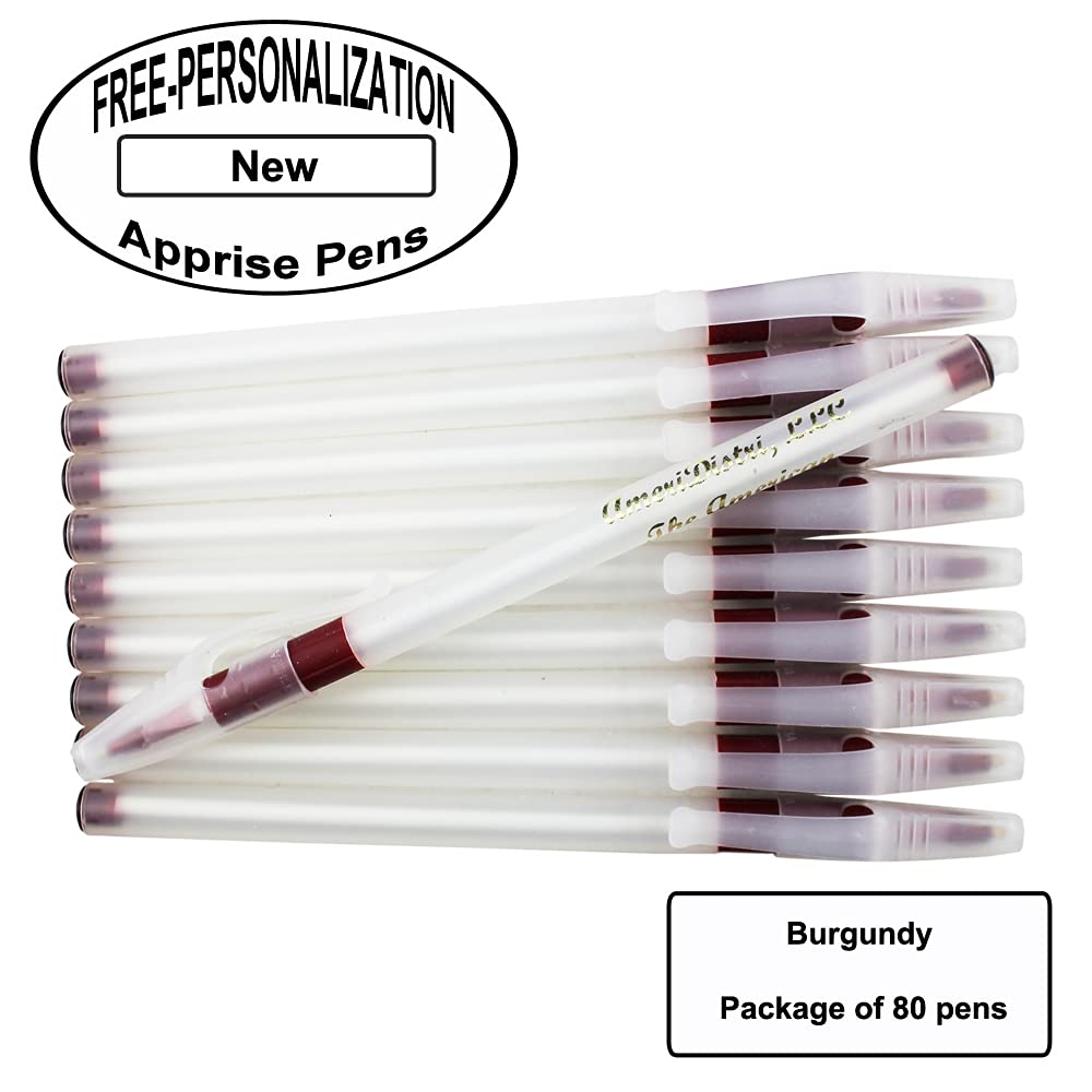 Personalized Translucent Plastic Pens with Burgundy Accent Grips - Custom Engraved Apprise Pens - 80-Pack Bulk Office Supplies - Perfect for Corporate Gifts, Promotions & Business Events