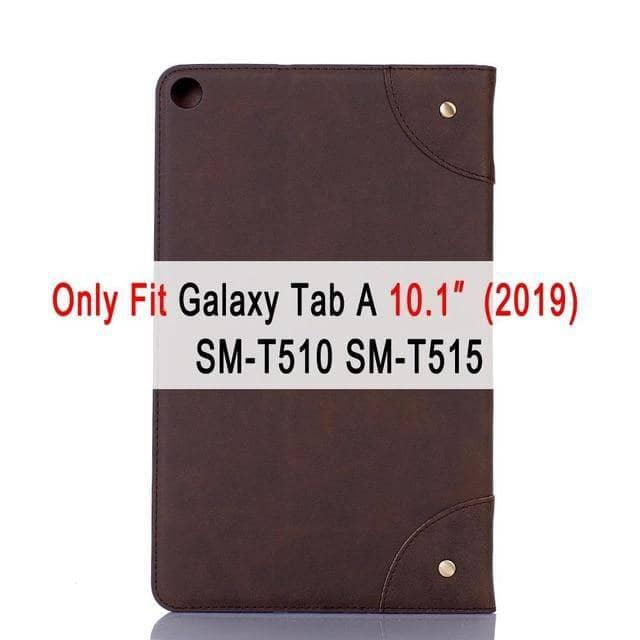 Premium Retro Leather Flip Book Case for Samsung Galaxy Tab A 10.1 (2019) T510 T515 - Stand Feature & Card Slot - Perfect for Work, Travel, and Home Use