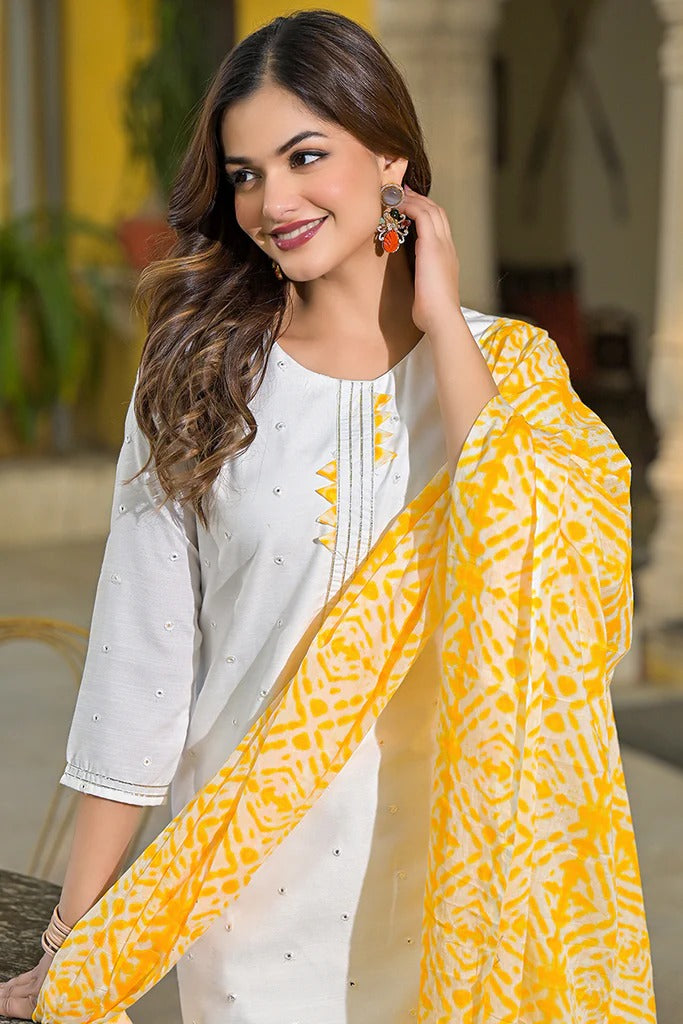 Stylish Yellow Rayon Blend Embroidered Kurta Set for Women | Traditional Indian Ethnic Wear | Perfect for Festivals, Weddings & Casual Outings