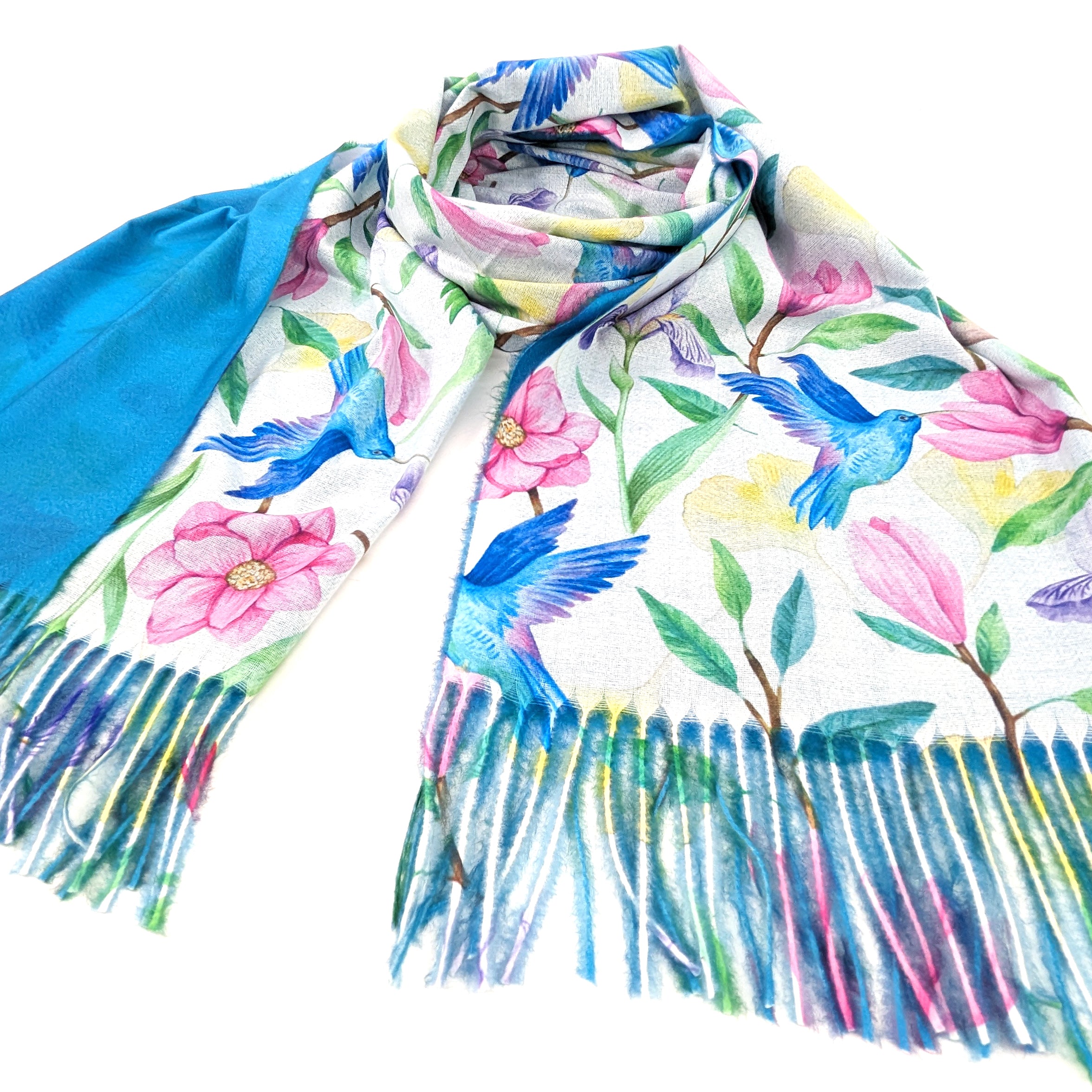 Tropical Hummingbird Pashmina Scarf - Soft Lightweight Wrap Shawl (70x180cm) for Women - Perfect for Travel, Beach Cover-Up, and Evening Outfits