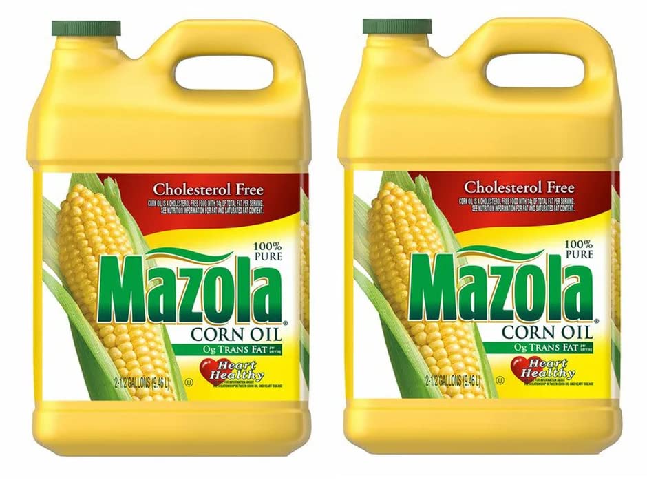 Mazola 100% Pure Corn Oil - 2.5 Gallon (Pack of 2) - Healthy Cooking Oil for Frying, Baking & Salad Dressing - Non-GMO & Cholesterol Free