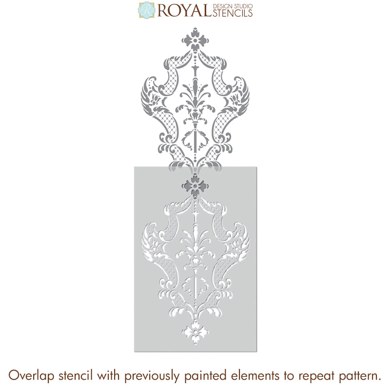Villa Alison Woolley Damask Wall Stencil - Reusable DIY Painting Template for Home Decor, Accent Walls, and Furniture - Perfect for Bedrooms, Living Rooms, and Craft Projects