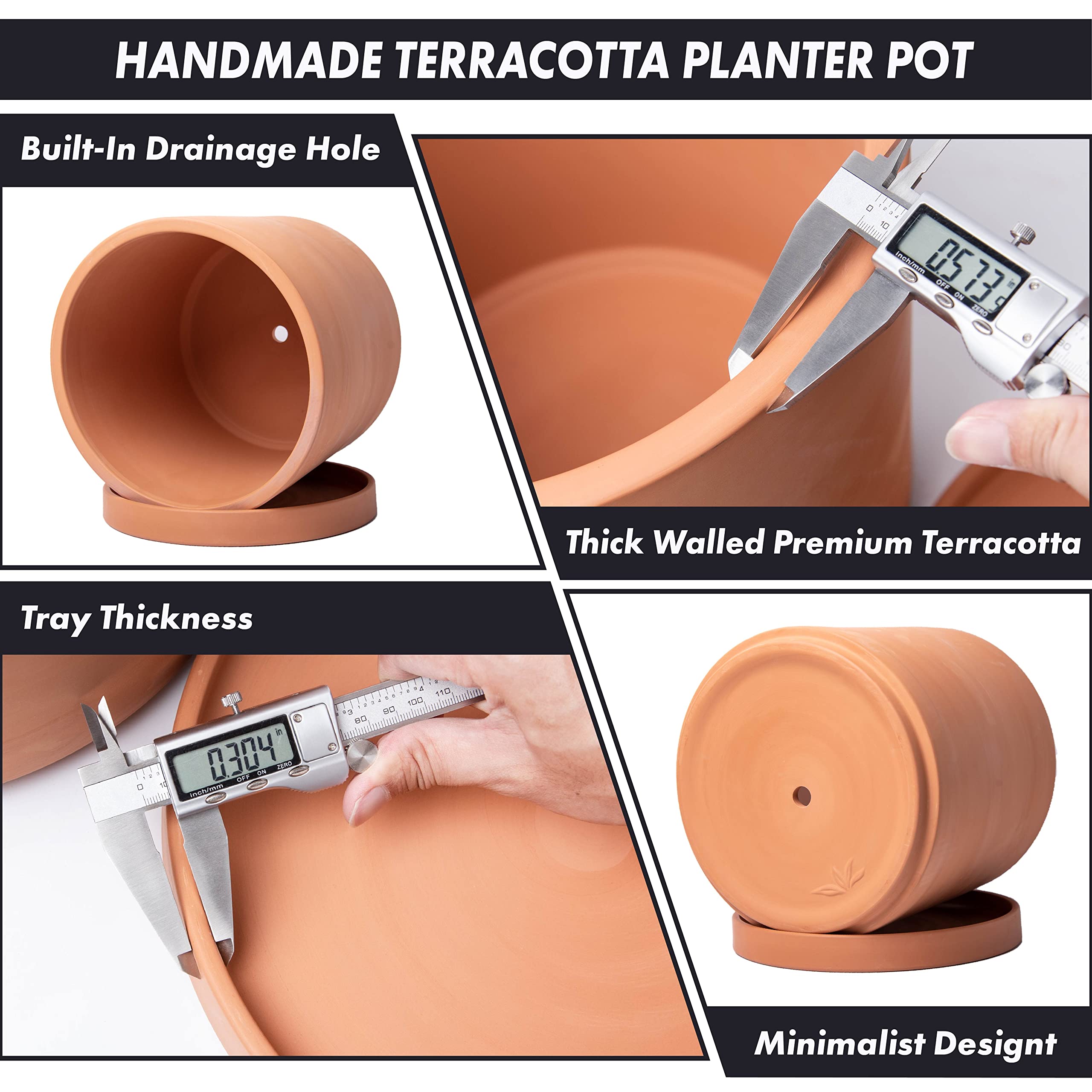 D'vine Dev 12 Inch Large Terracotta Plant Pot with Drainage Hole & Saucer - Round Cylinder Planter for Indoor Plants, Succulents, Herbs - Perfect for Home Decor, Office, Garden (40-X-A-6)