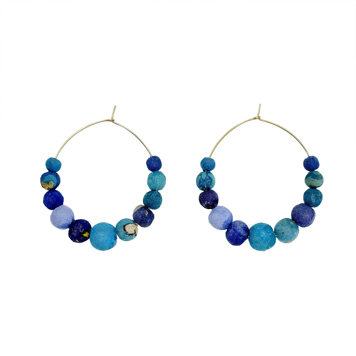 Handmade Kantha Azure Graduated Hoops Earrings – Boho Chic Statement Jewelry for Women, Perfect for Festivals, Weddings & Everyday Wear