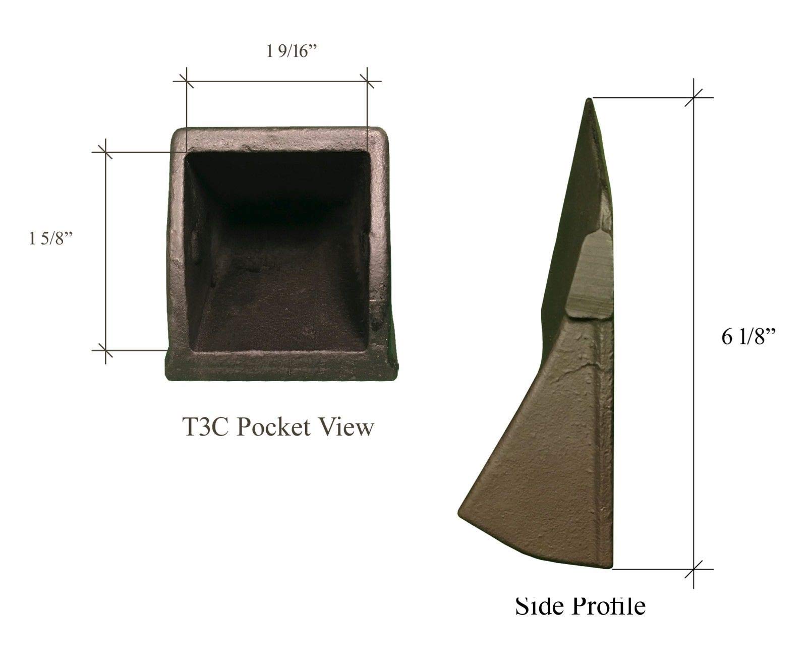 4-Pack Hensley Style Heavy Duty Crimp-On Tiger Rock Point Bucket Teeth - T3C Replacement for Excavator & Loader - Perfect for Mining, Trenching & Construction Work
