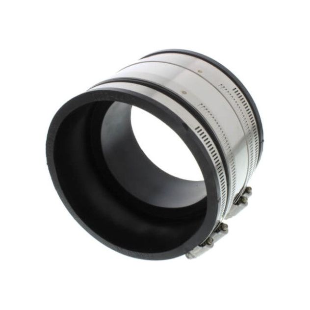 Fernco 1002 44RC 4 x 4 Strong Back PVC Shielded Coupling for Clay to Cast Iron, PVC, Steel & Lead Pipe Connections - Ideal for Plumbing Repairs, Drainage Systems & Sewer Line Maintenance