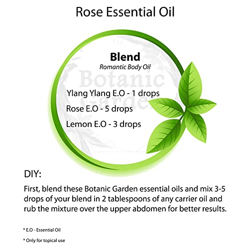 Premium Botanic Garden Rose Essential Oil (Rosa Damascena Mill) - 100% Natural & Pure for Radiant Skin - 10ml - Perfect for Aromatherapy, Massage & Skincare Routine