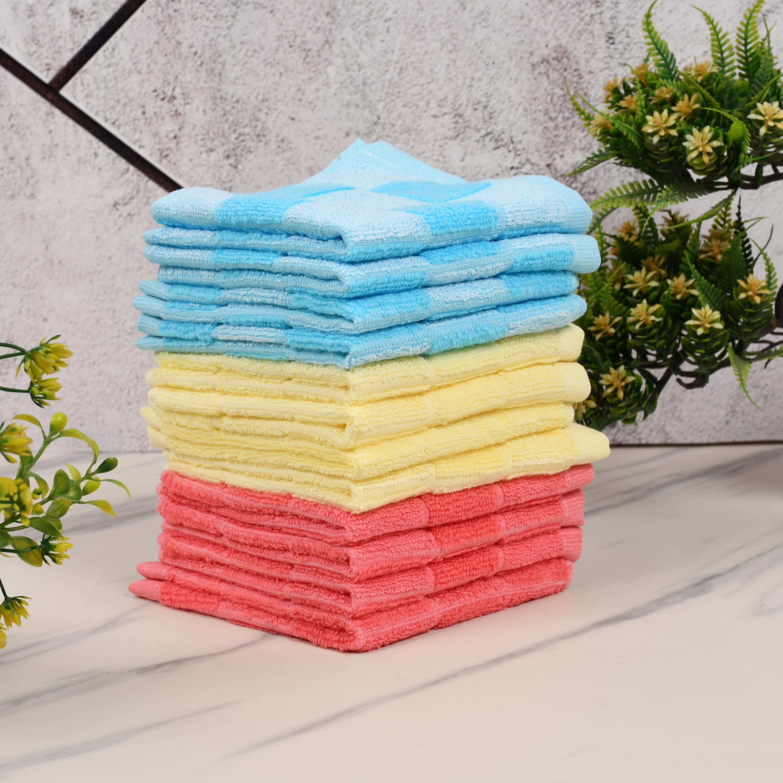 GRGRASP Luxury Spa Face Towel Pack of 6 - 10x10 Inch Terry Cotton Check Design for Skincare, Makeup Removal, and Gentle Exfoliation