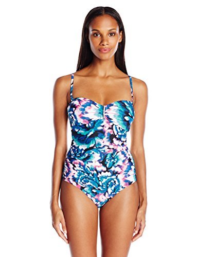 Calvin Klein Women's Wild Blooms Bar Bandeau One Piece Swimsuit with Removable Soft Cups | Floral Print Swimwear for Beach, Pool & Vacation | Comfortable & Stylish Summer Swim Suit