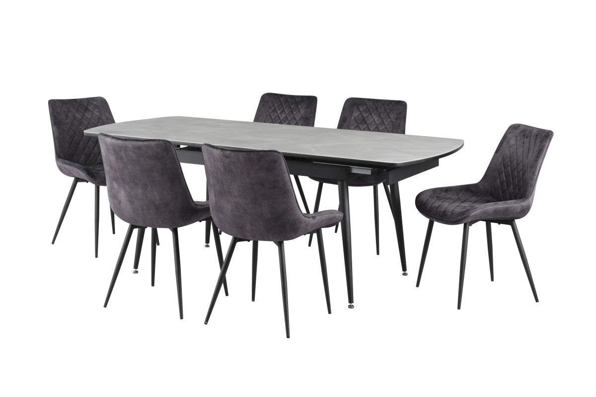 7 Piece Dining Set Light Grey/Black - Modern Kitchen & Dining Room Furniture for Family Meals & Entertaining